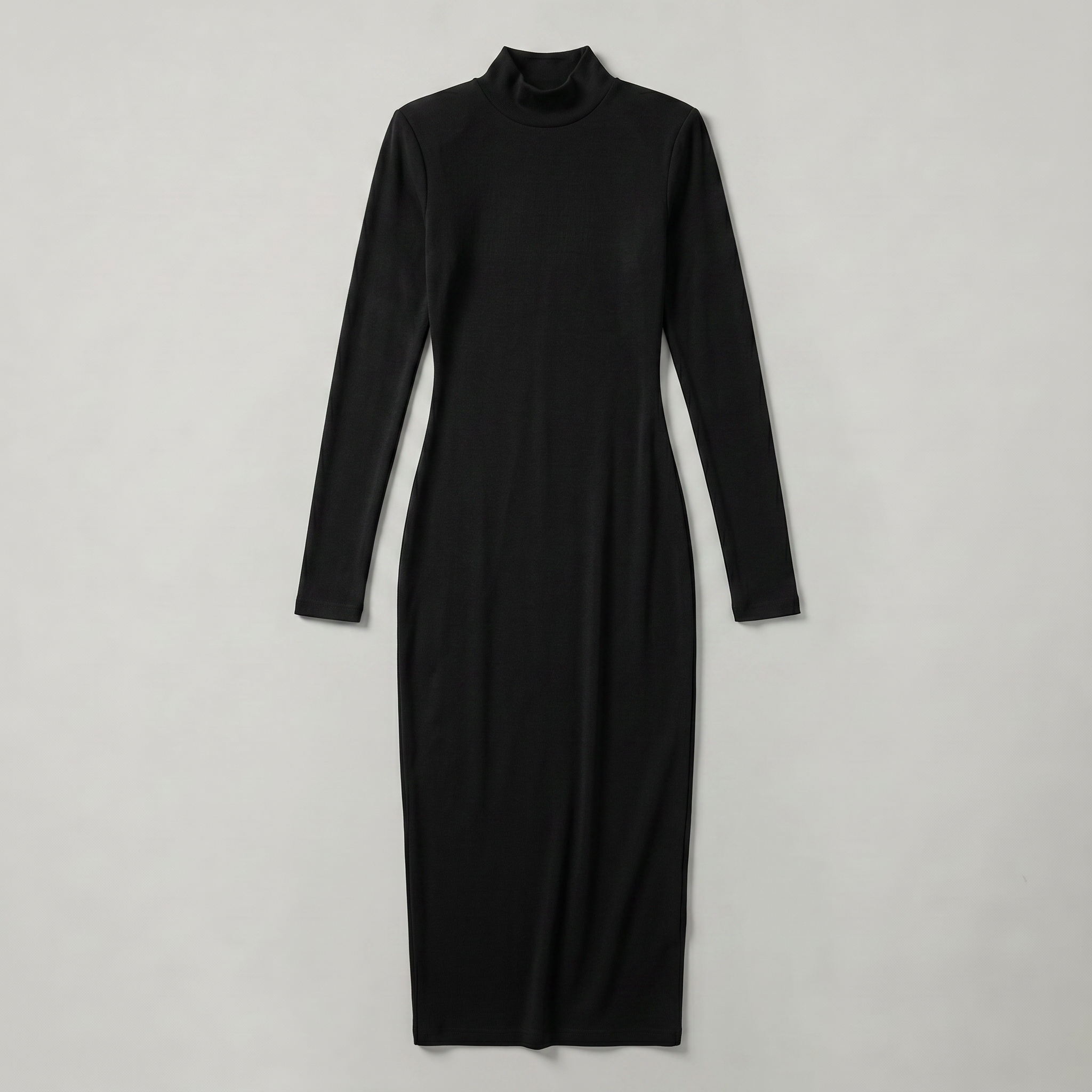 Women’s Black Turtleneck Maxi Dress - Long Sleeve Bodycon Fit