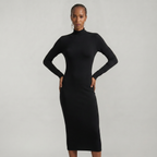 Women’s Black Turtleneck Maxi Dress - Long Sleeve Bodycon Fit
