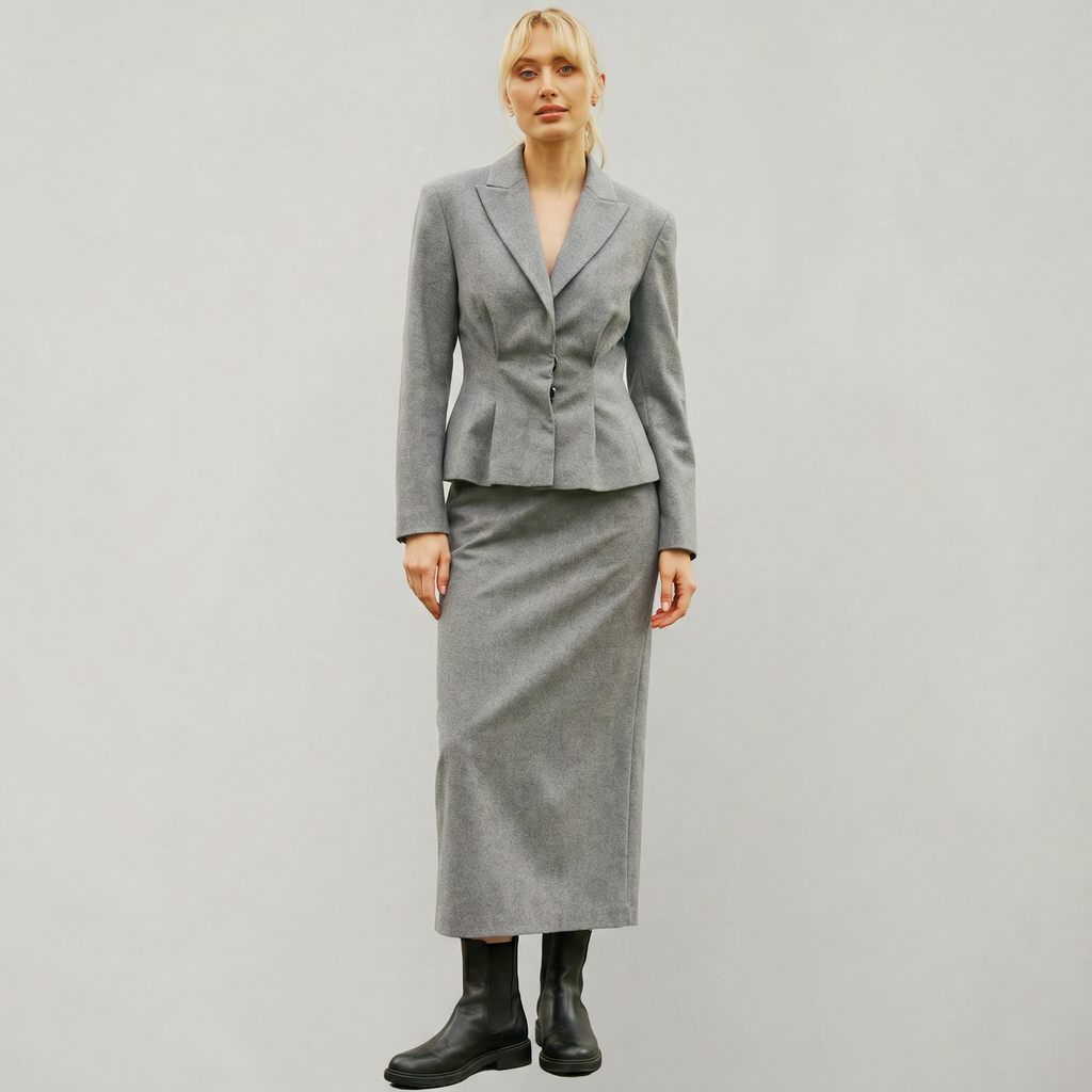 Women’s Tailored Blazer & Long Skirt Set - Elegant Slim Fit Two Piece Suit
