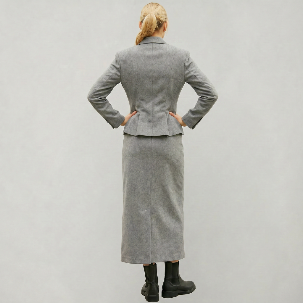 Women’s Tailored Blazer & Long Skirt Set - Elegant Slim Fit Two Piece Suit