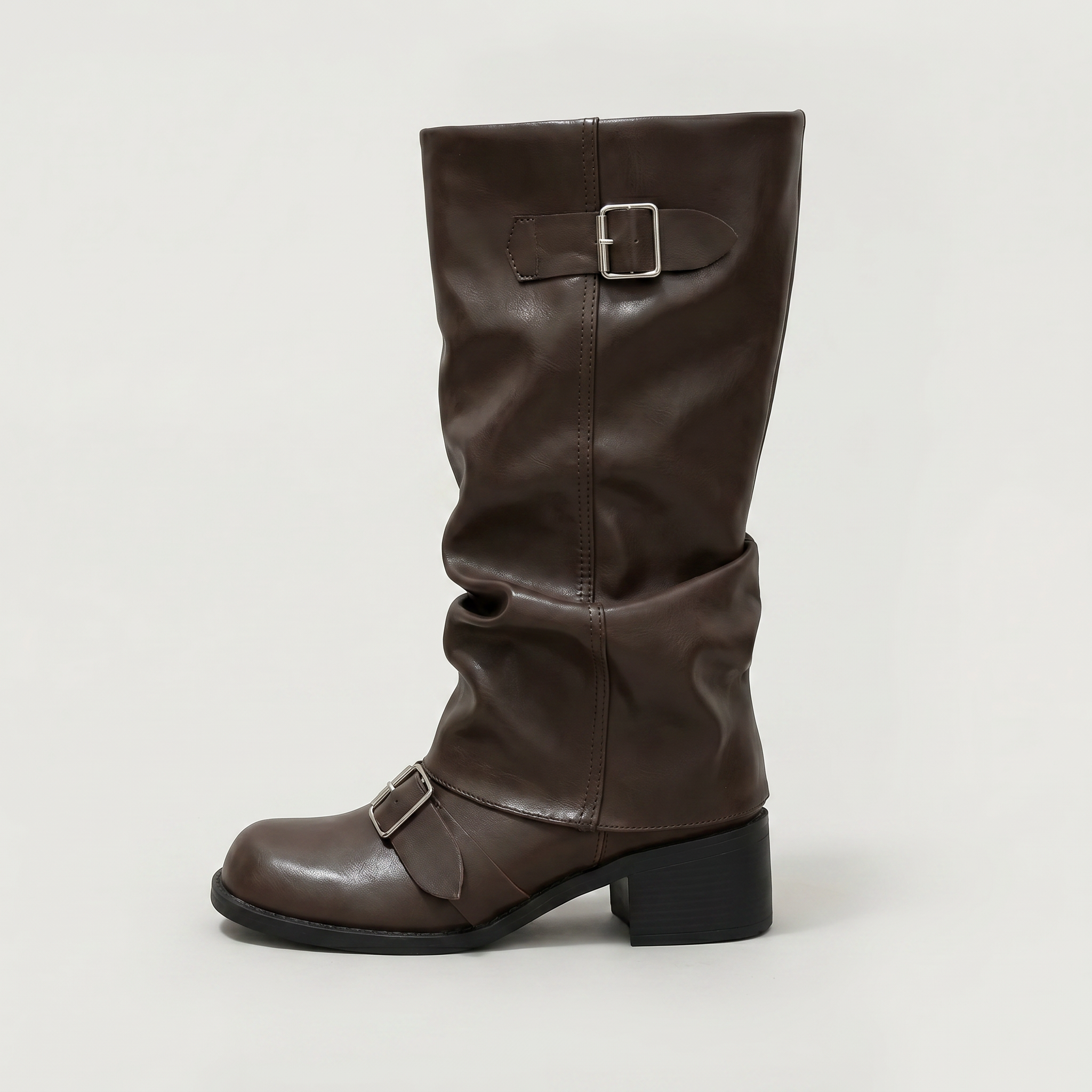Women’s Buckle Strap Boots -  Block Heel Fit