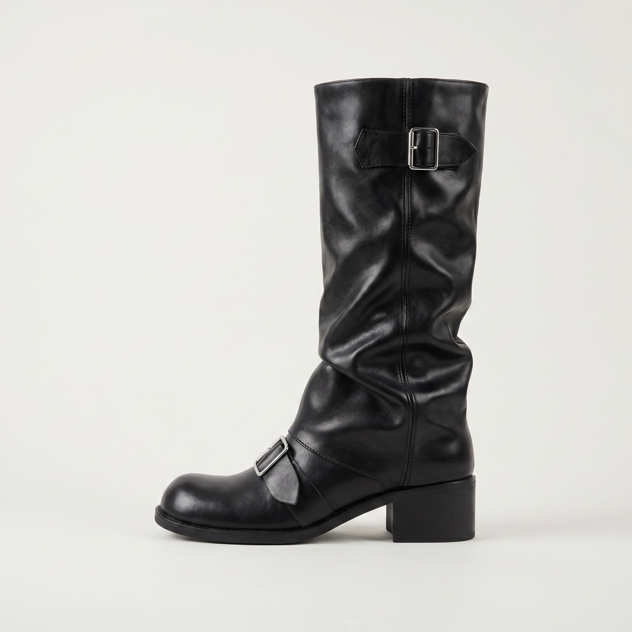 Women’s Buckle Strap Boots -  Block Heel Fit