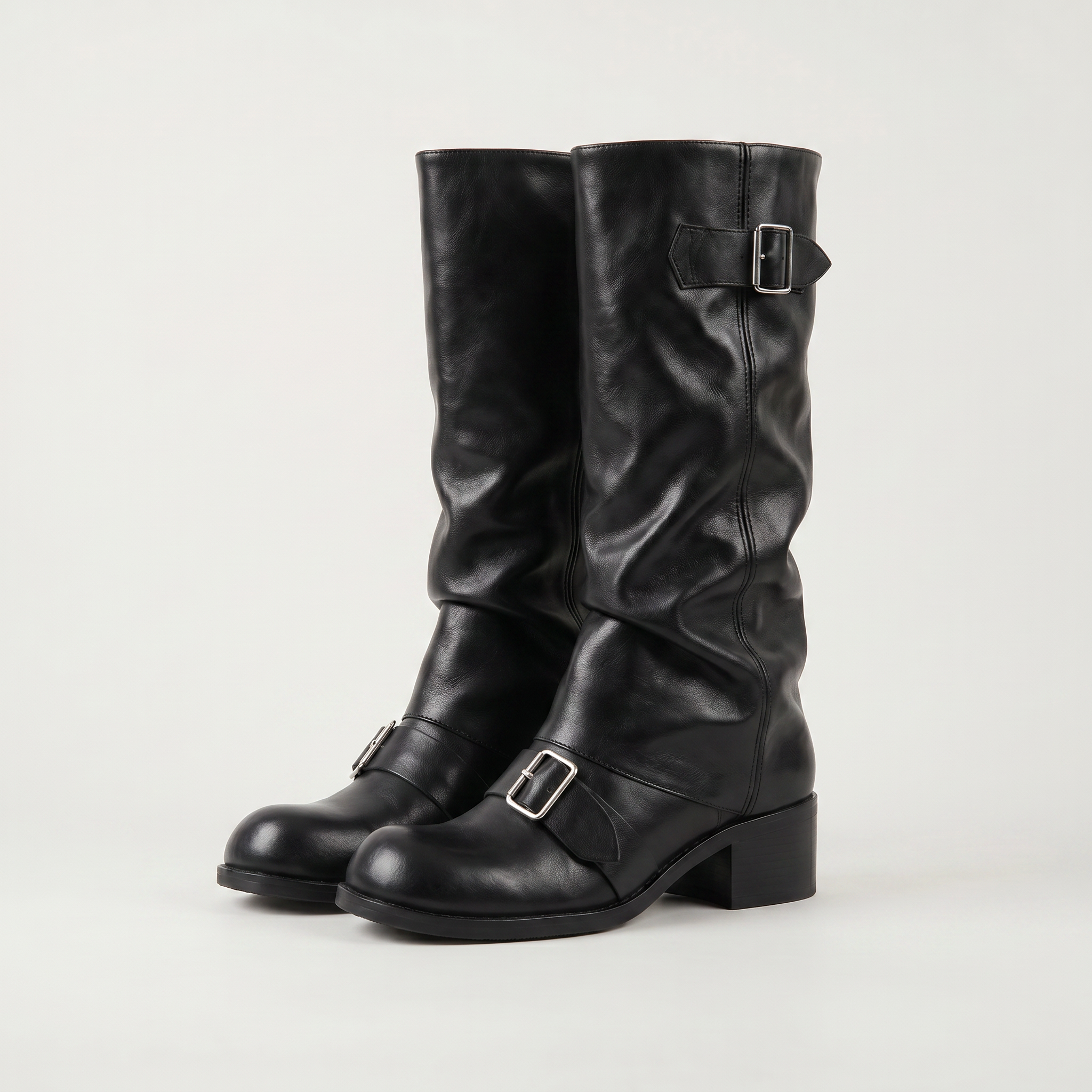 Women’s Buckle Strap Boots -  Block Heel Fit