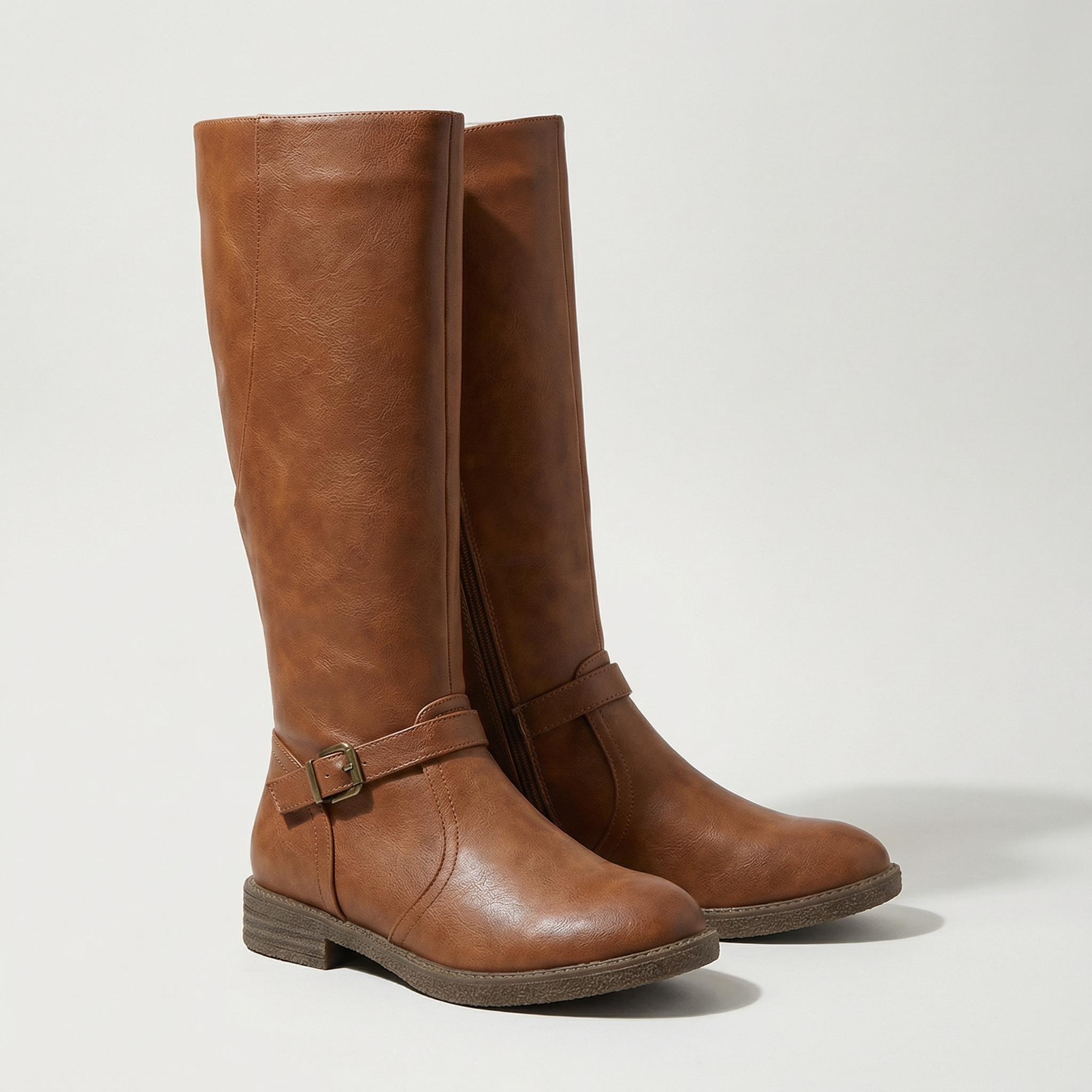 Women's Buckle Strap Leather Boots