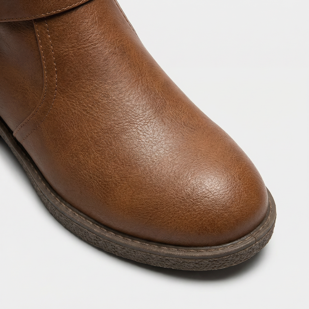 Women's Buckle Strap Leather Boots