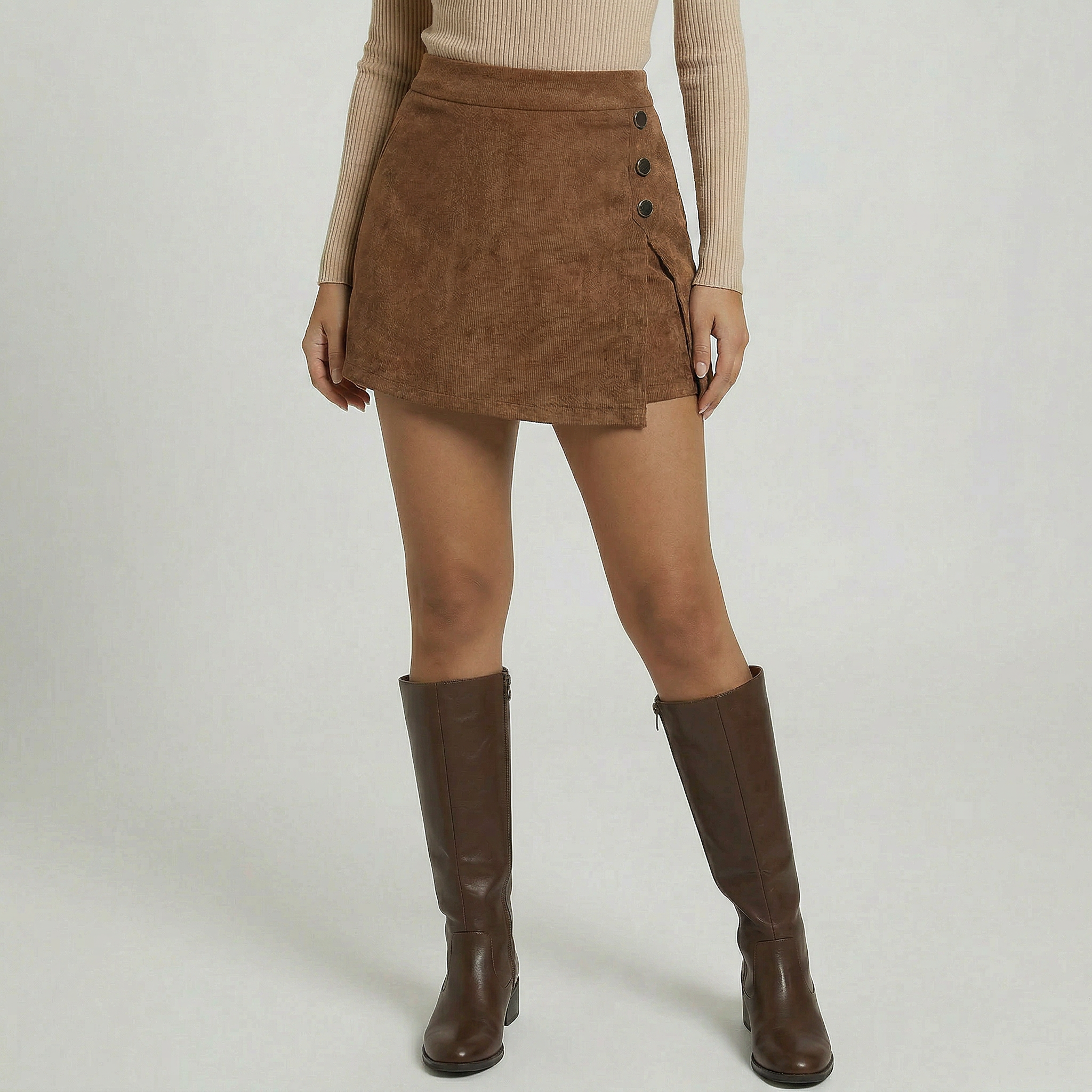 Women’s Button-Decorated Mini Skirt - High Waist A-Line Fit