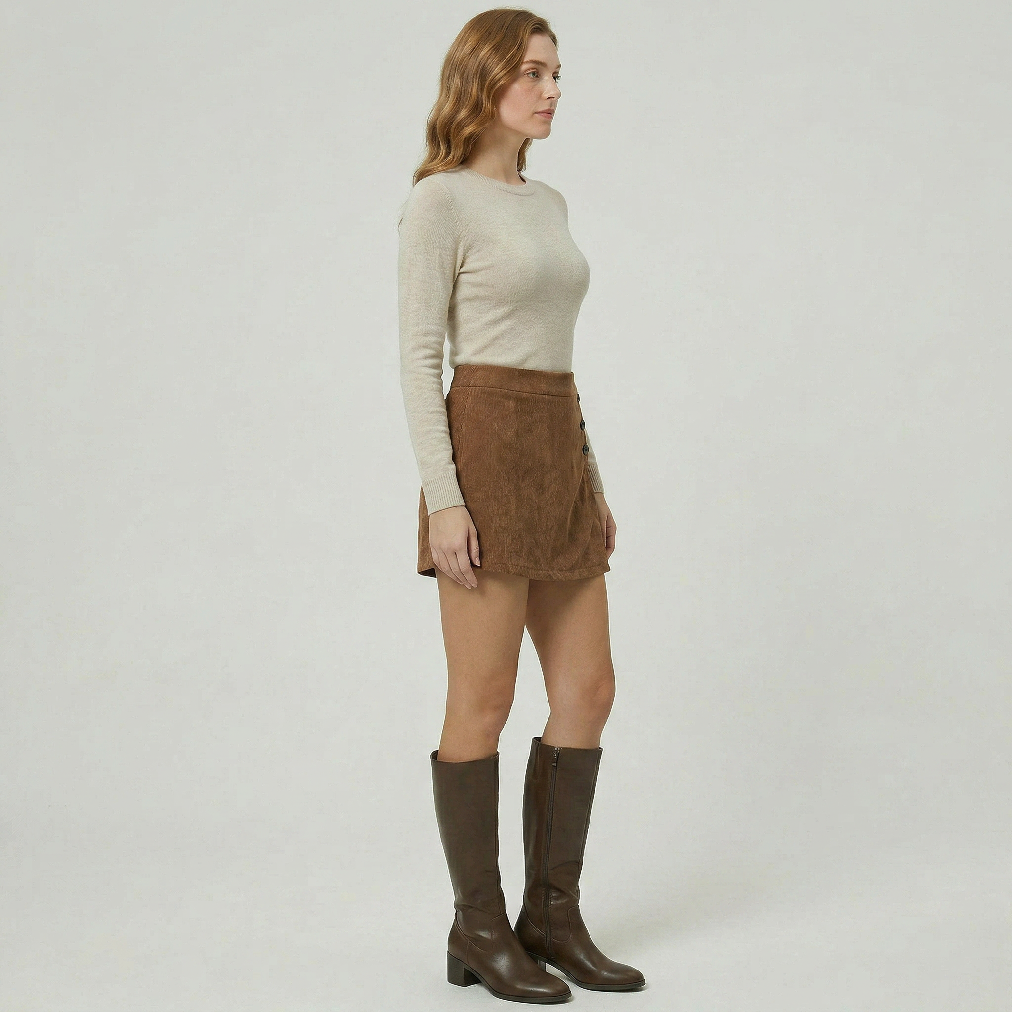 Women’s Button-Decorated Mini Skirt - High Waist A-Line Fit