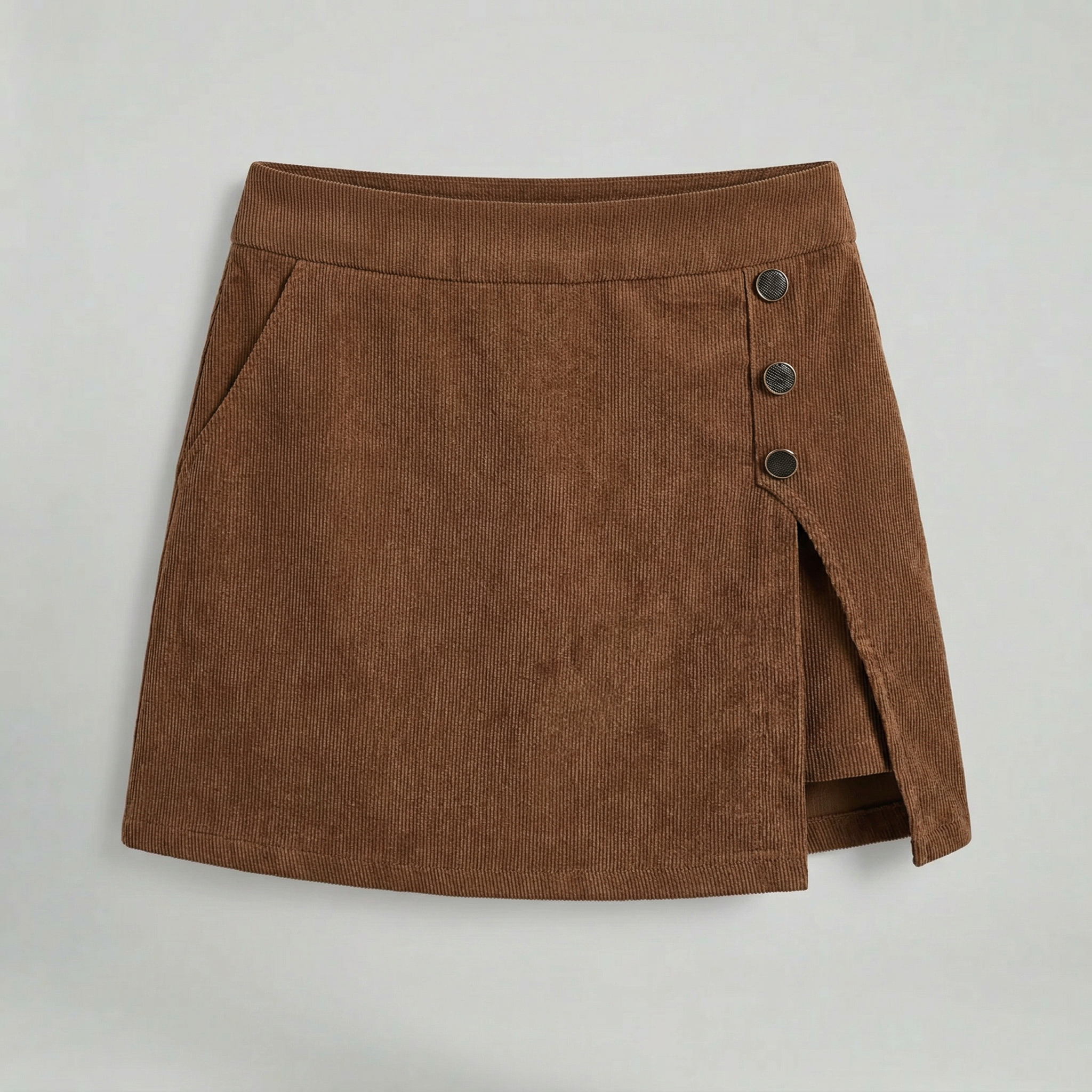 Women’s Button-Decorated Mini Skirt - High Waist A-Line Fit