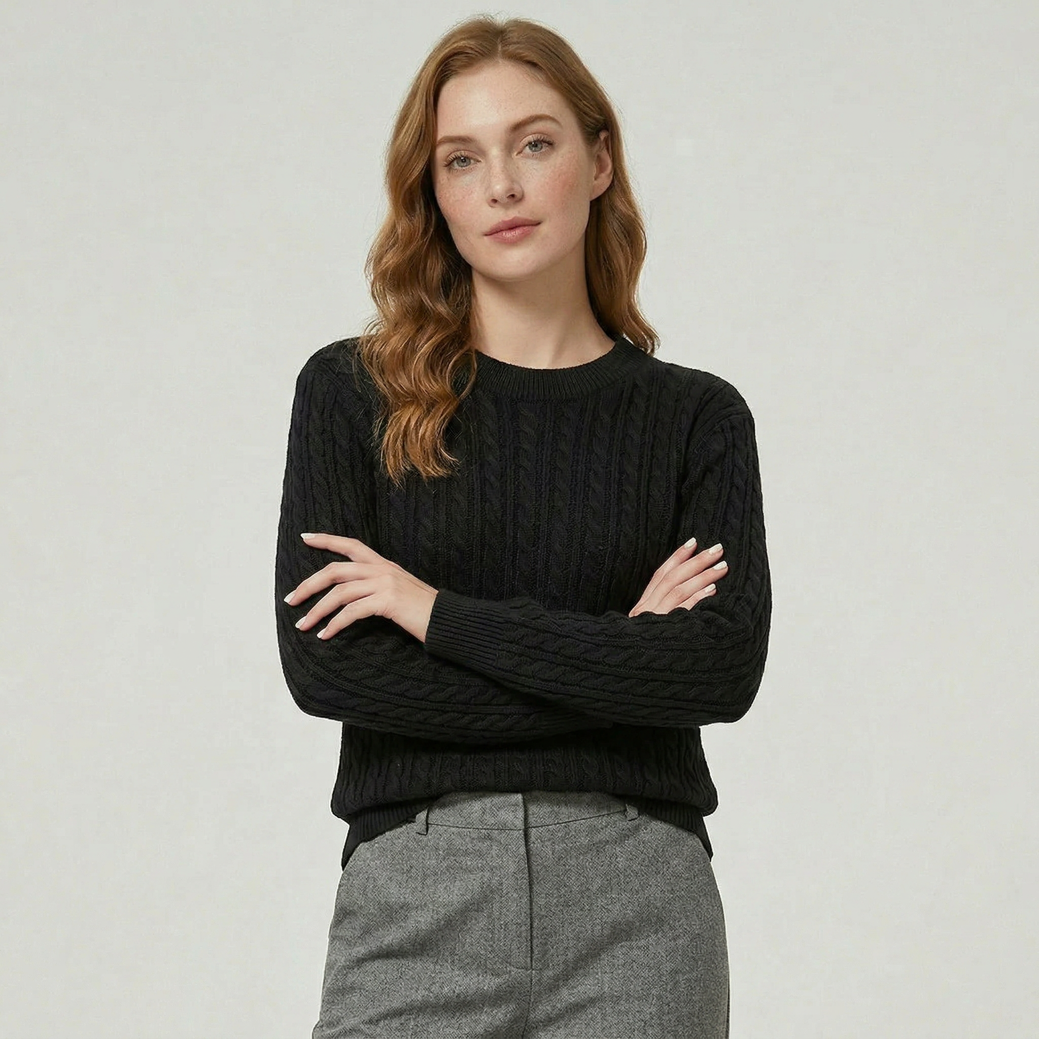 Women’s Knit Cable Sweater - Crewneck Regular Fit