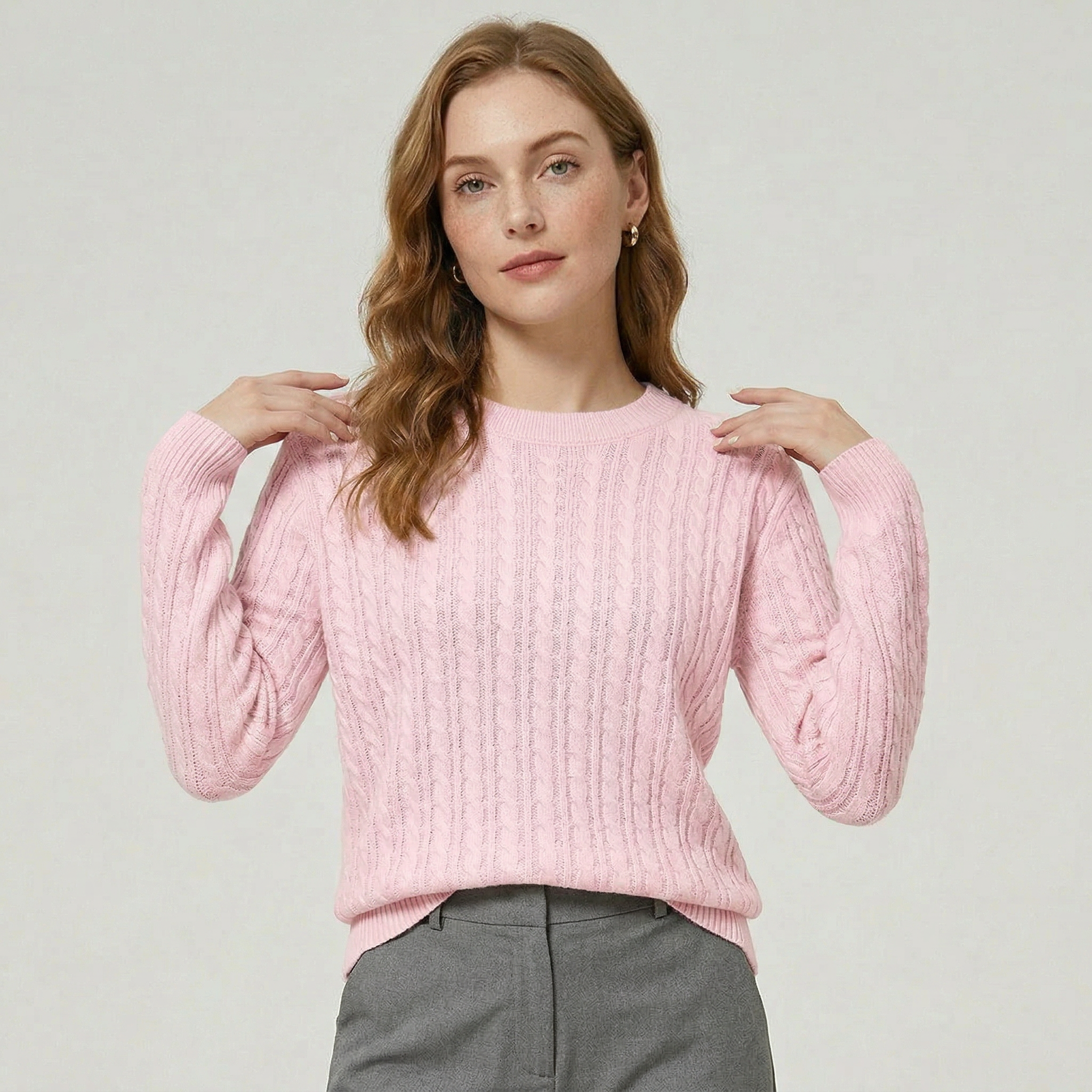 Women’s Knit Cable Sweater - Crewneck Regular Fit