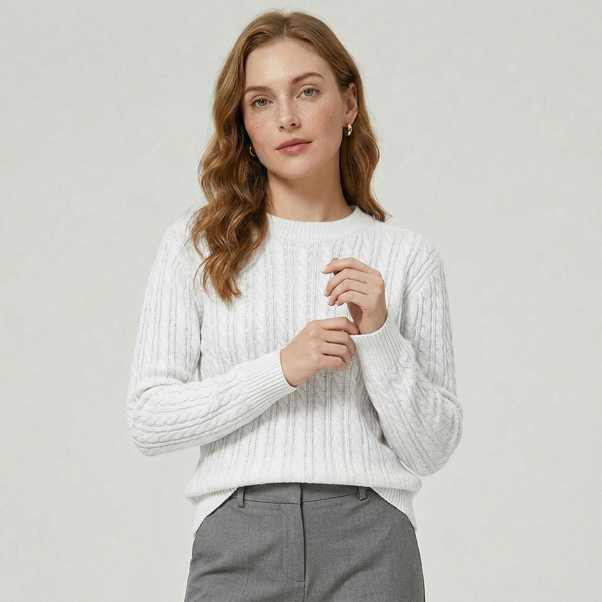 Women’s Knit Cable Sweater - Crewneck Regular Fit