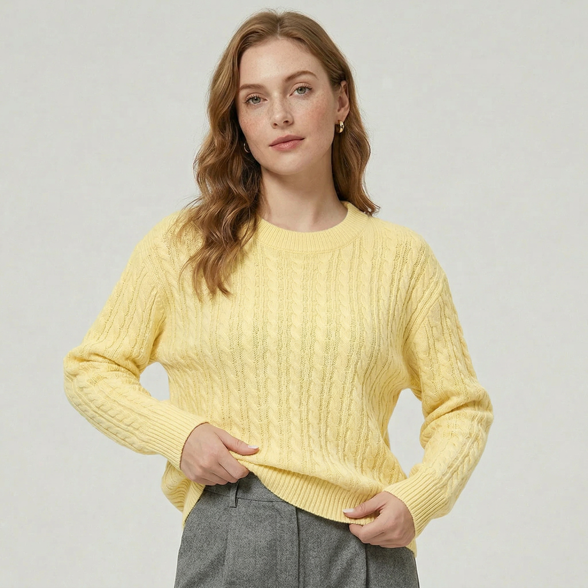 Women’s Knit Cable Sweater - Crewneck Regular Fit