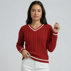 Women’s Cable Knit V-Neck Sweater