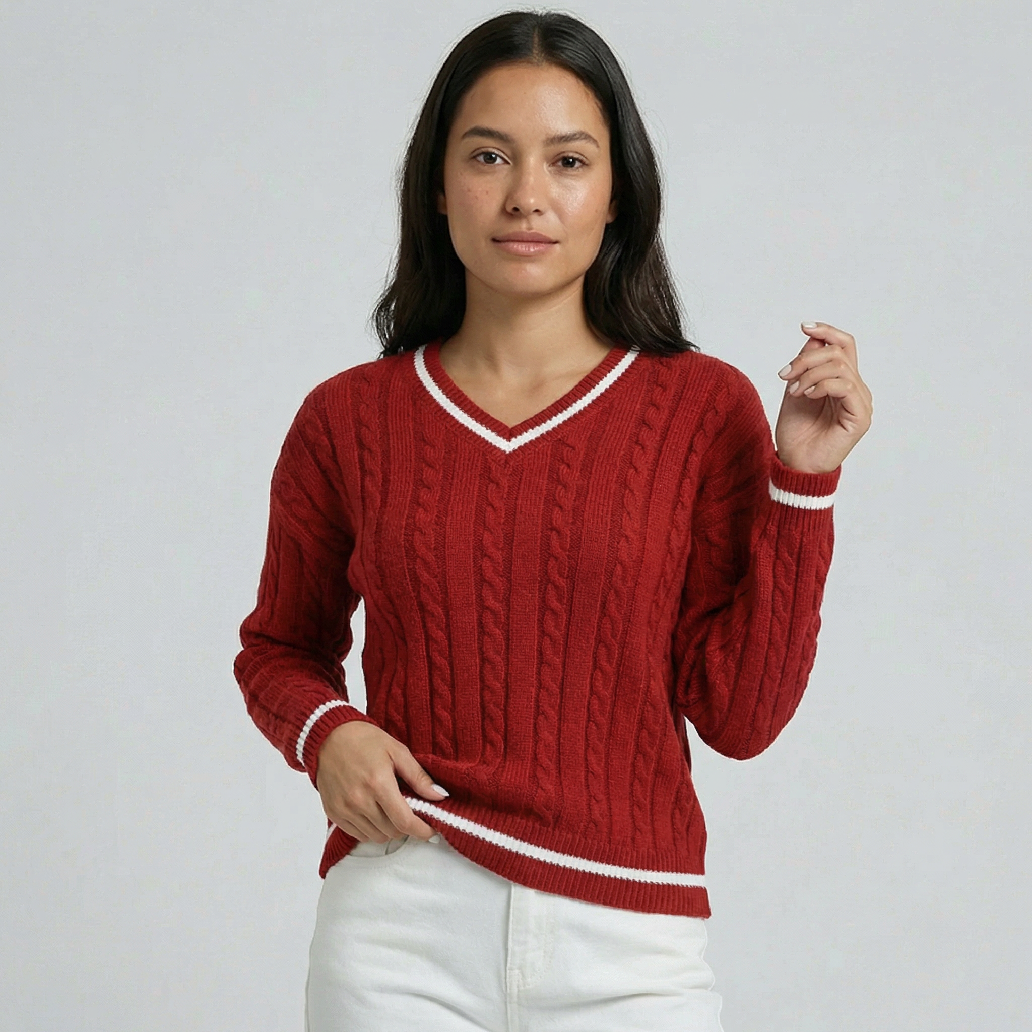 Women’s Cable Knit V-Neck Sweater