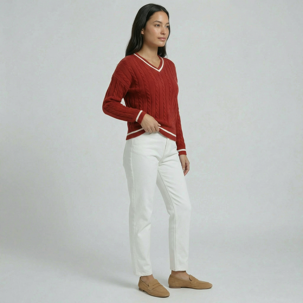 Women’s Cable Knit V-Neck Sweater