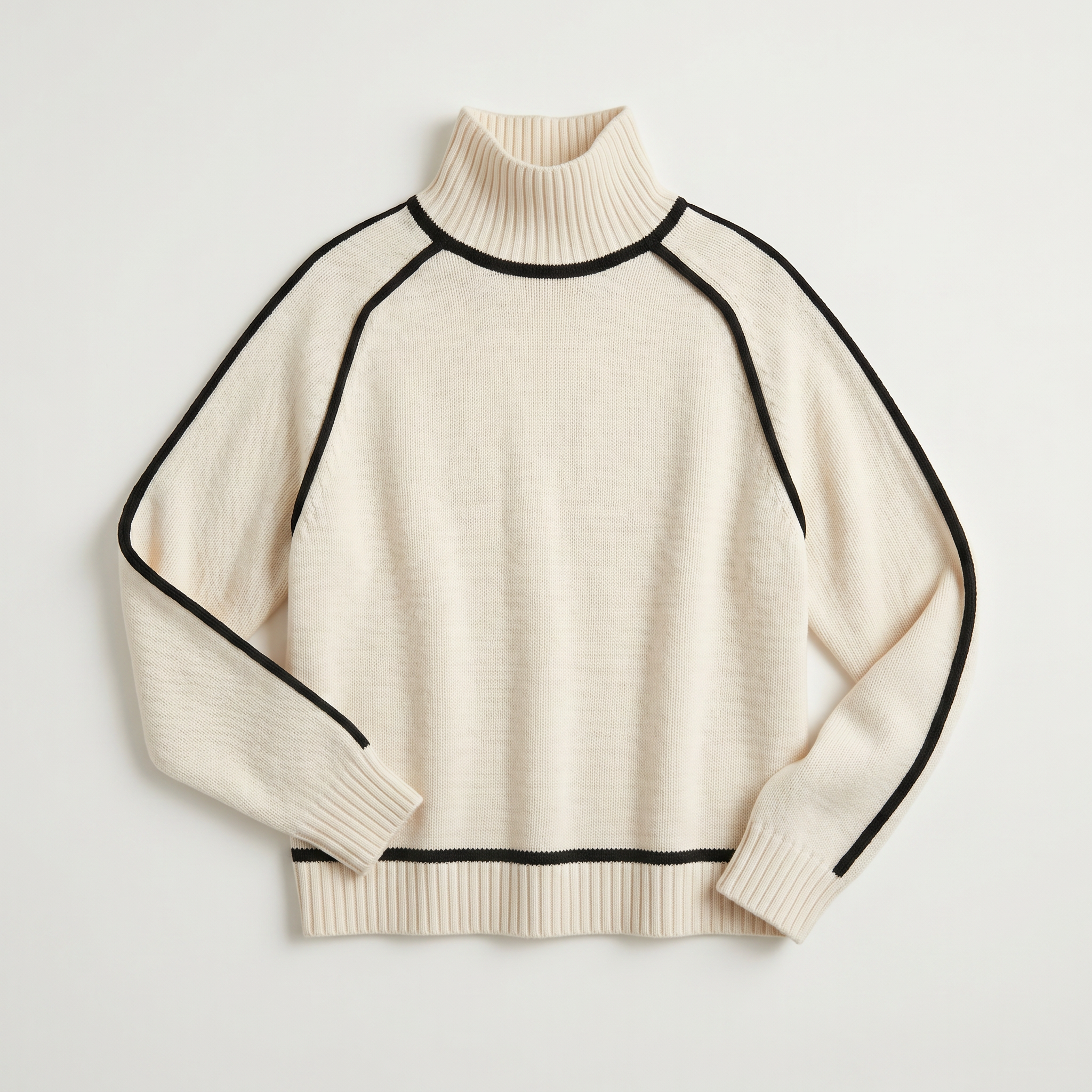 Women's Camel Turtleneck Sweater - Contrast Trim Oversized Knit Pullover Jumper