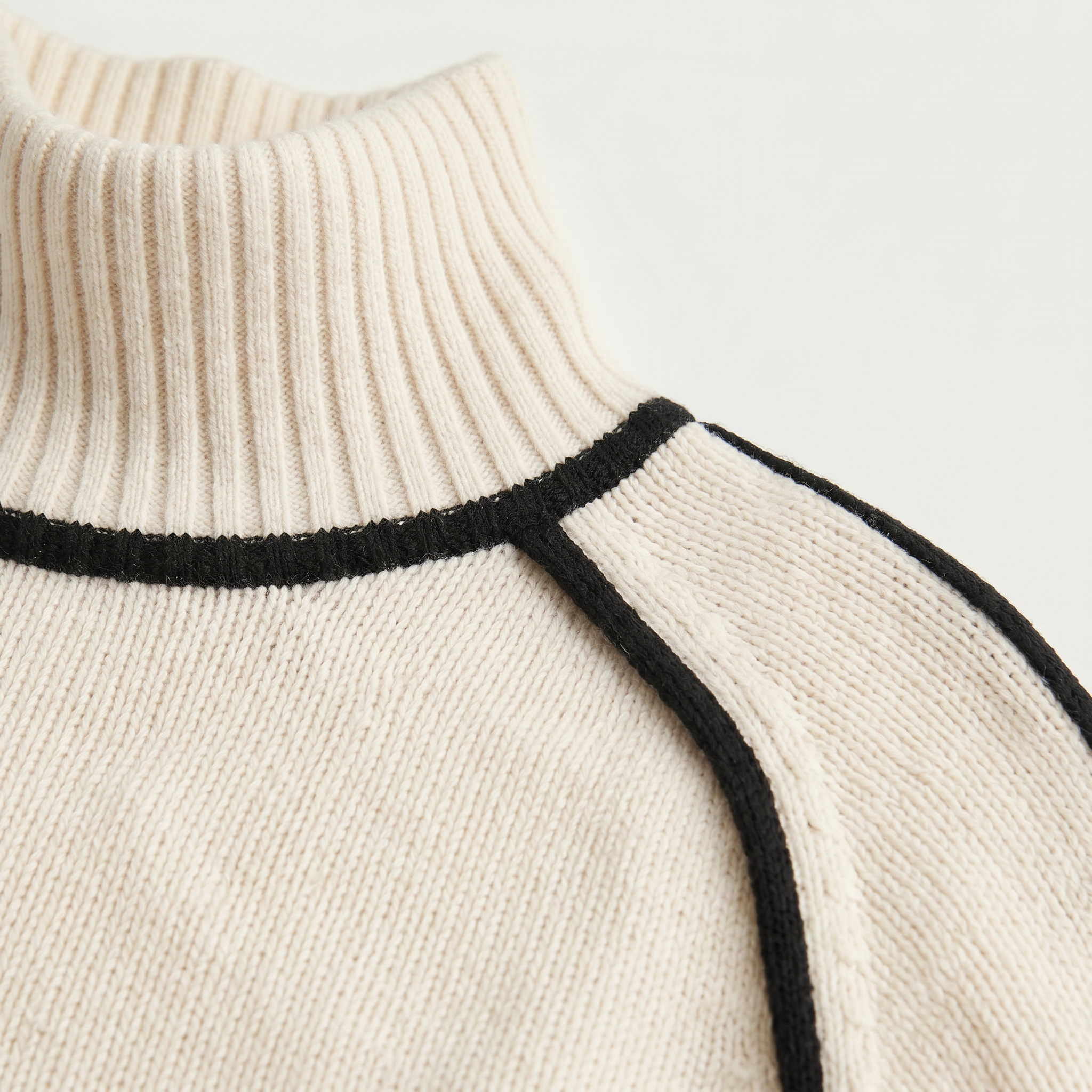 Women's Camel Turtleneck Sweater - Contrast Trim Oversized Knit Pullover Jumper