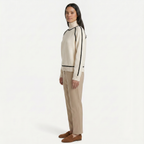 Women's Camel Turtleneck Sweater - Contrast Trim Oversized Knit Pullover Jumper