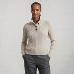 Women’s Cashmere Cable Knit Sweater - Button Collar Slim Fit