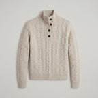 Women’s Cashmere Cable Knit Sweater - Button Collar Slim Fit
