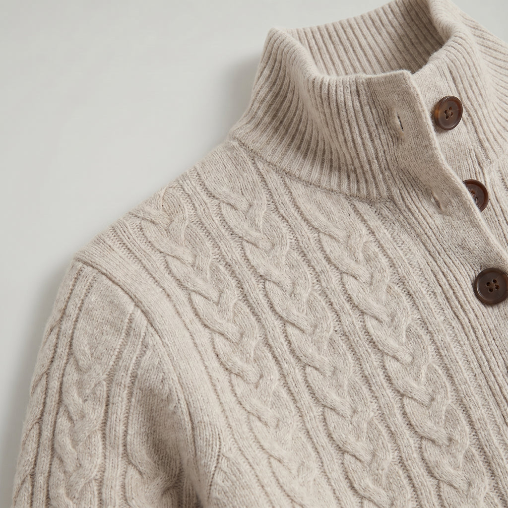 Women’s Cashmere Cable Knit Sweater - Button Collar Slim Fit