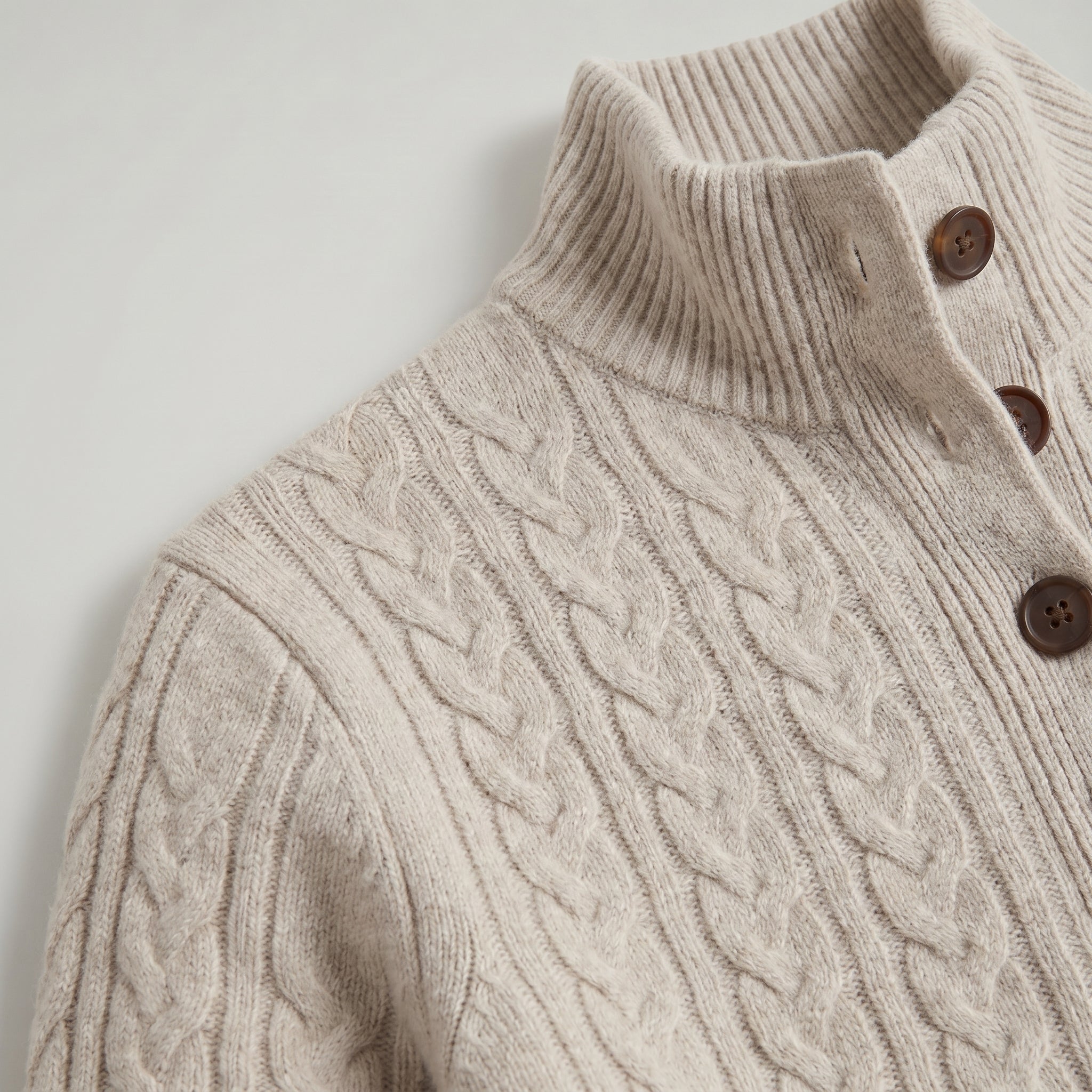 Women’s Cashmere Cable Knit Sweater - Button Collar Slim Fit