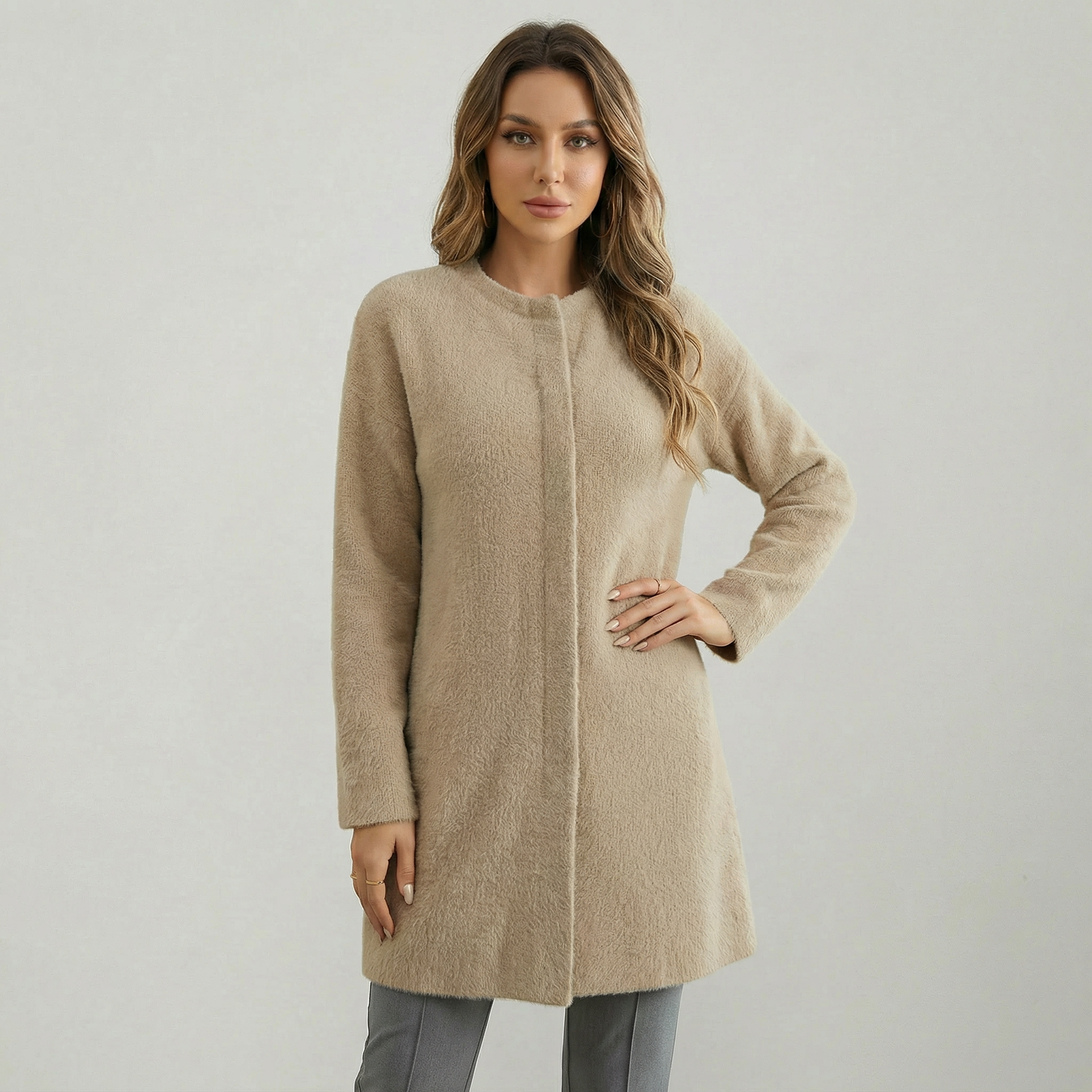 Women's Collarless Cardigan Sweater