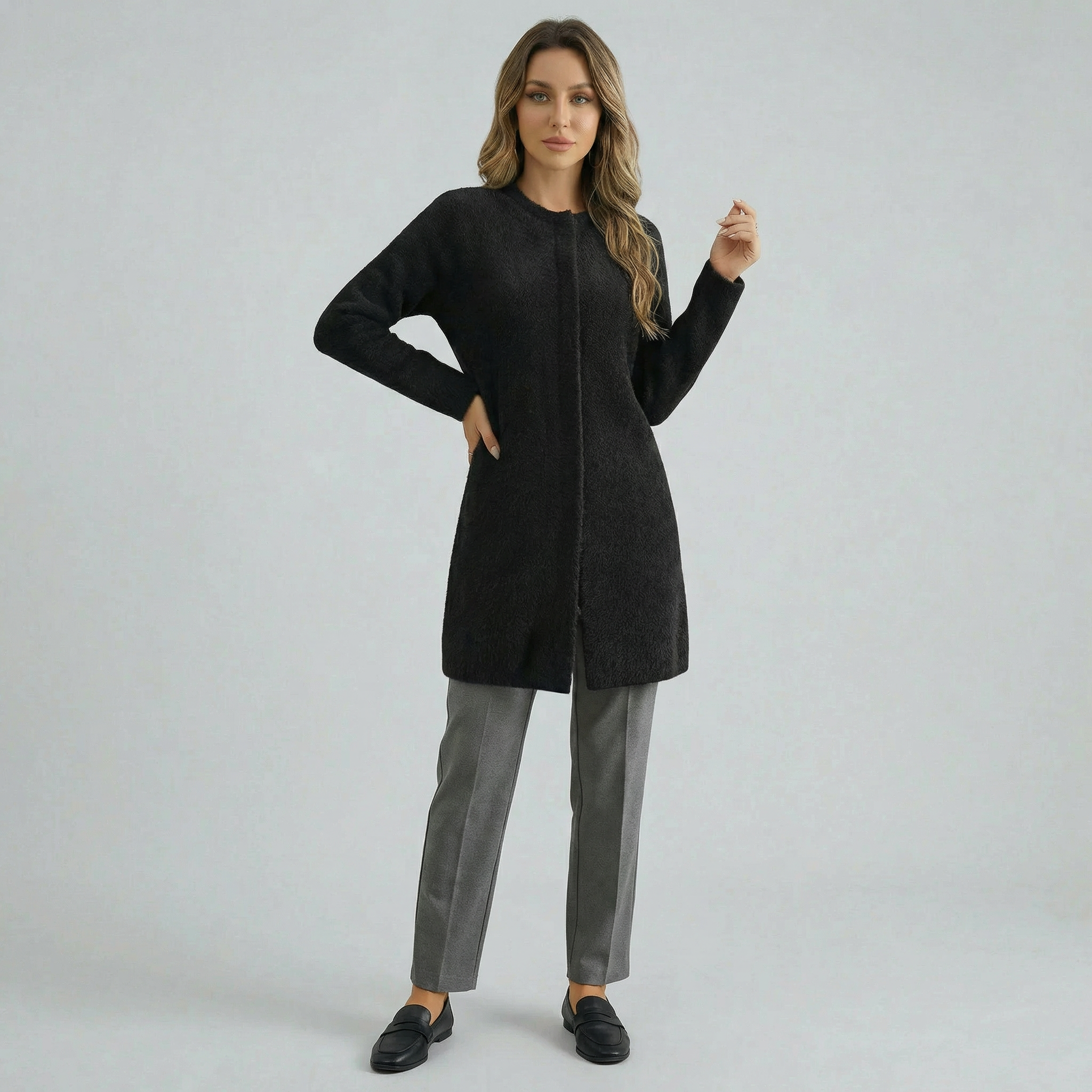 Women's Collarless Cardigan Sweater