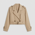 Women’s Cropped Trench Jacket - Belted Short Double-Breasted Coat