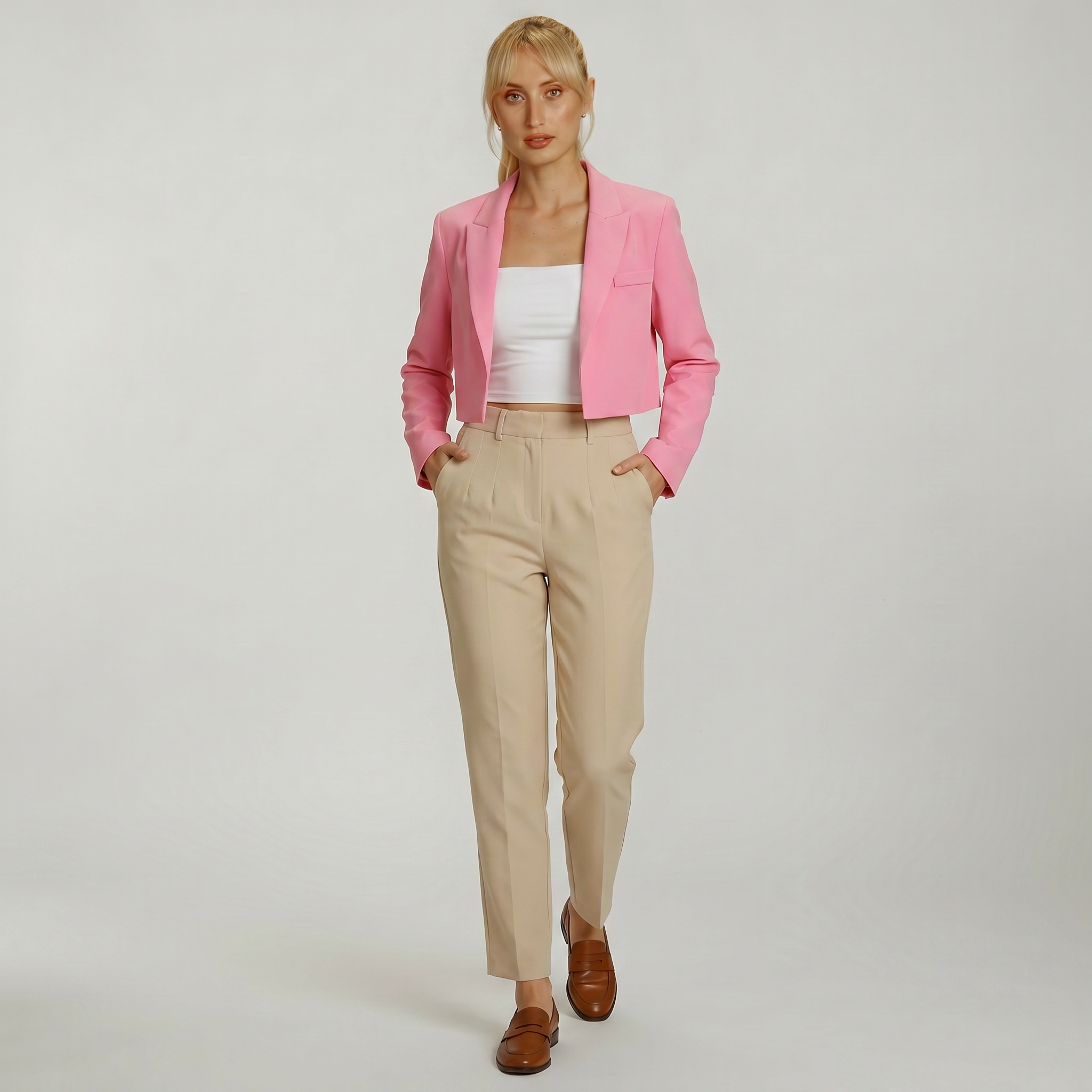 Women’s Cropped Blazer Jacket - Tailored Short Fit Smart Blazer