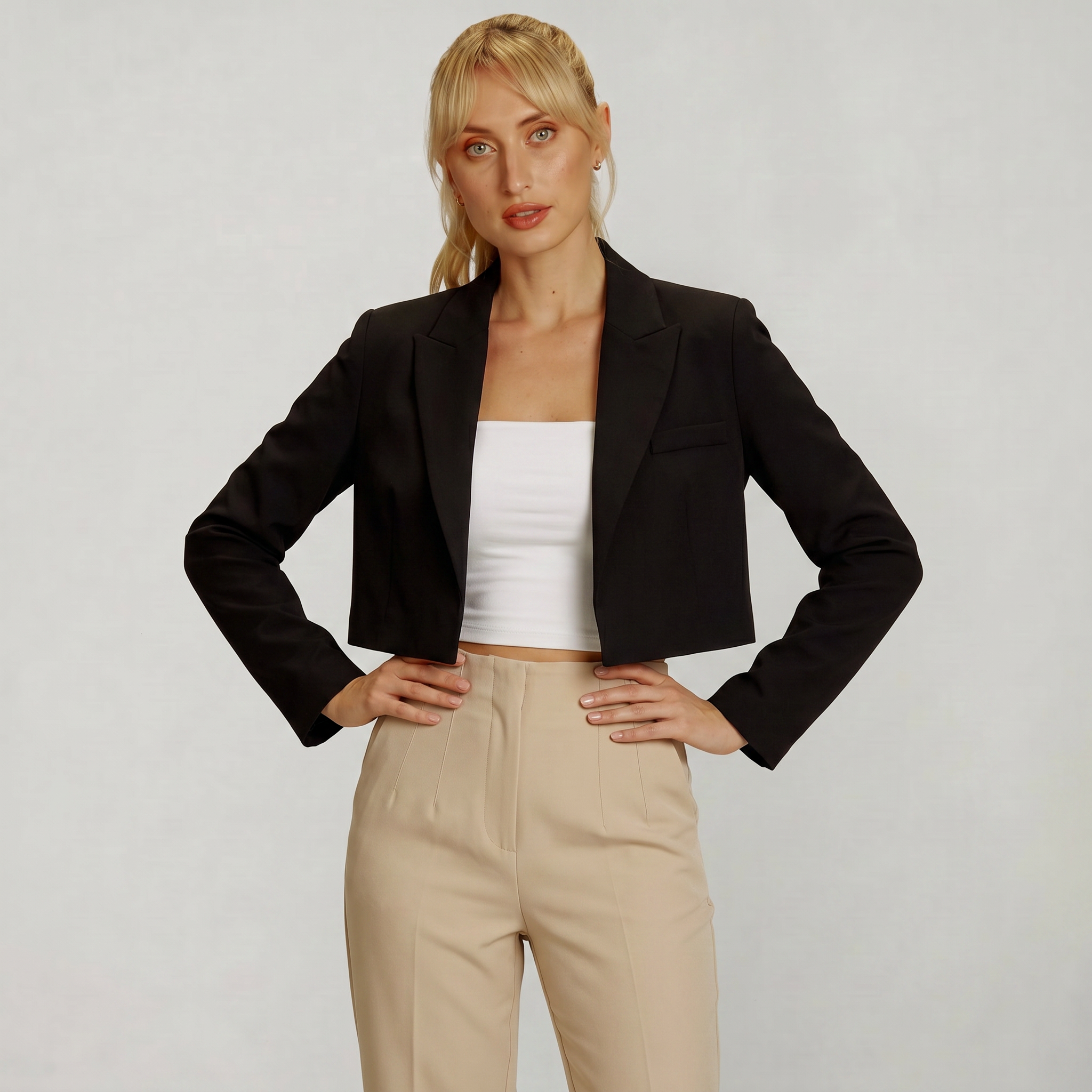 Women’s Cropped Blazer Jacket - Tailored Short Fit Smart Blazer