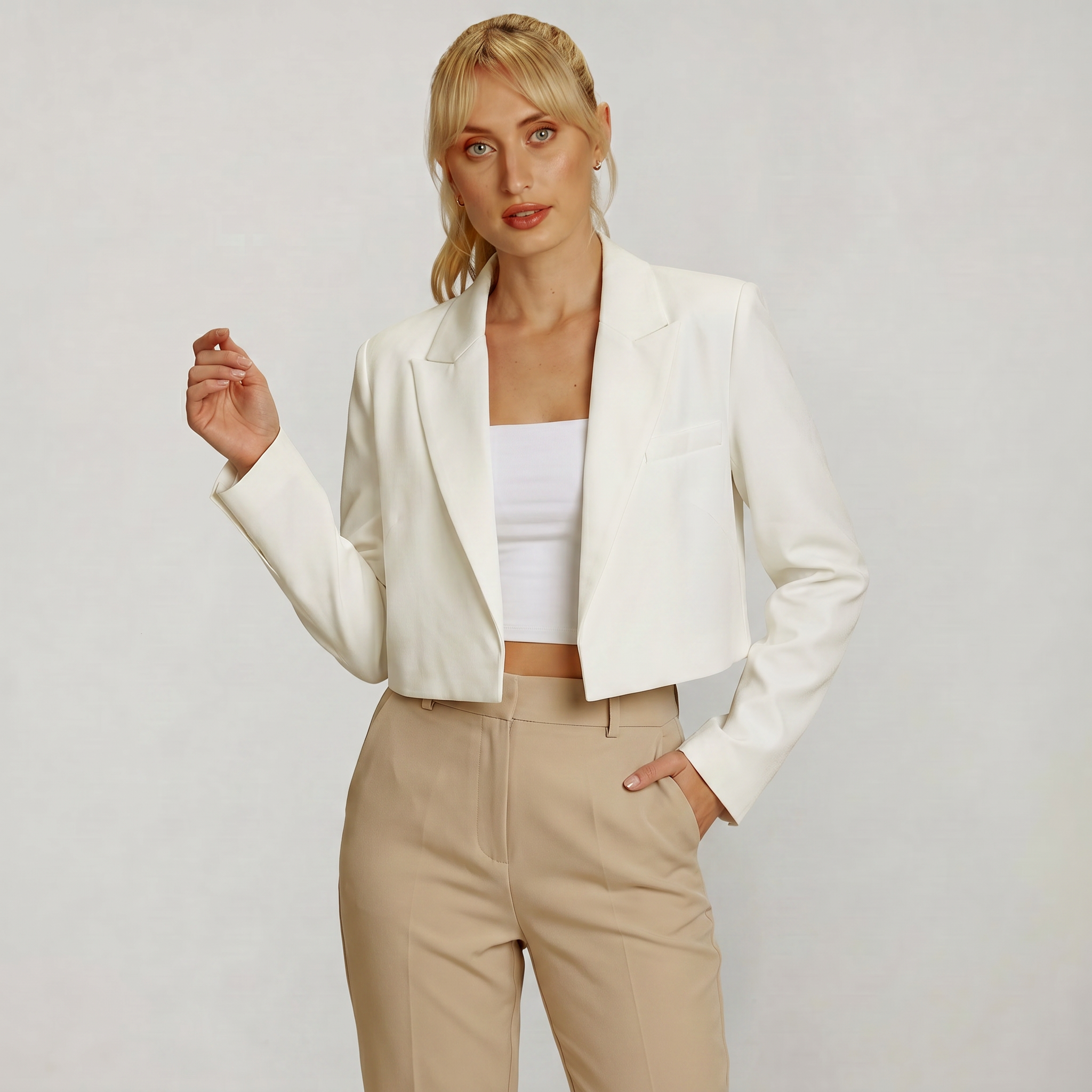 Women’s Cropped Blazer Jacket - Tailored Short Fit Smart Blazer
