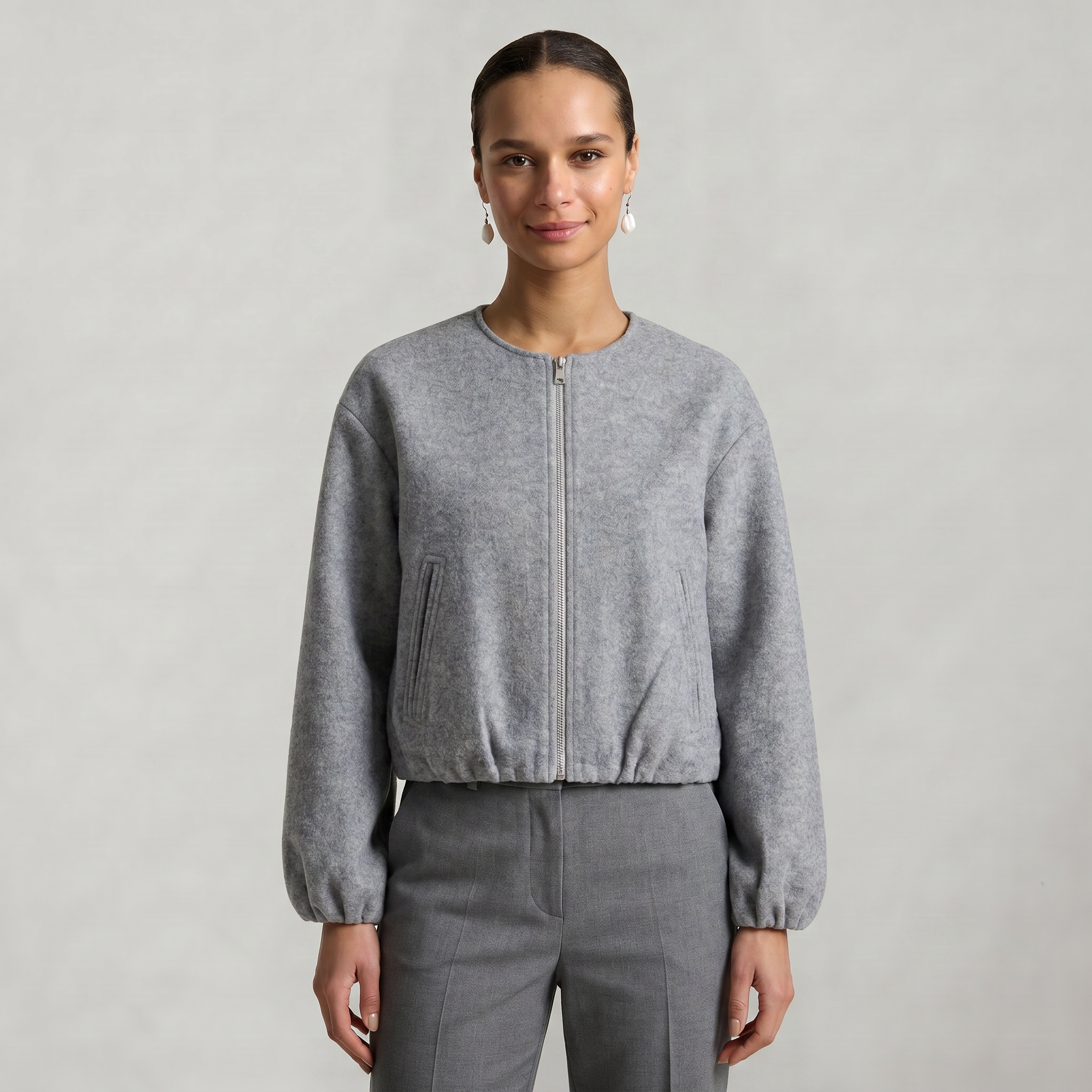 Women’s Cropped Bomber Jacket - Zip Front Soft Fit