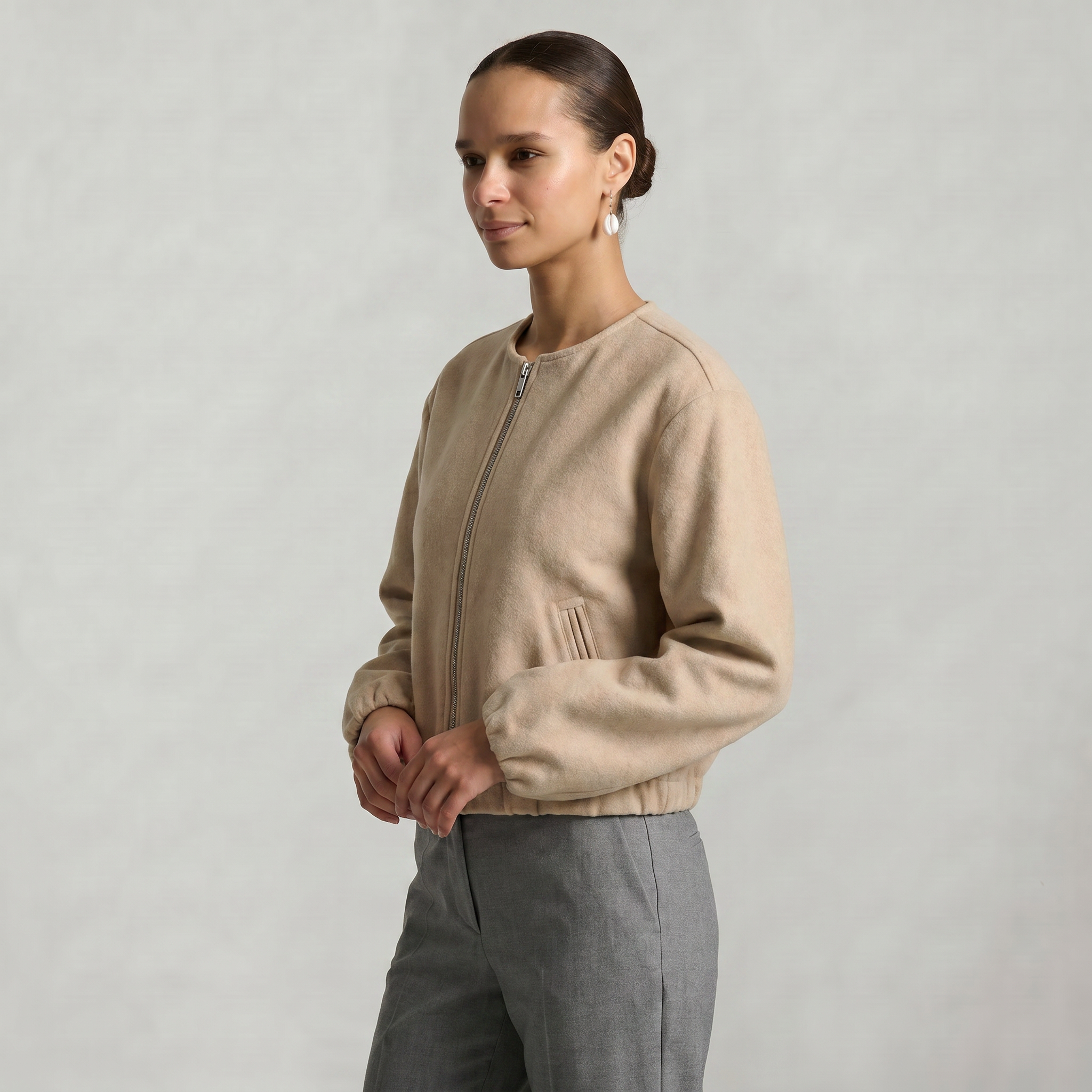 Women’s Cropped Bomber Jacket - Zip Front Soft Fit