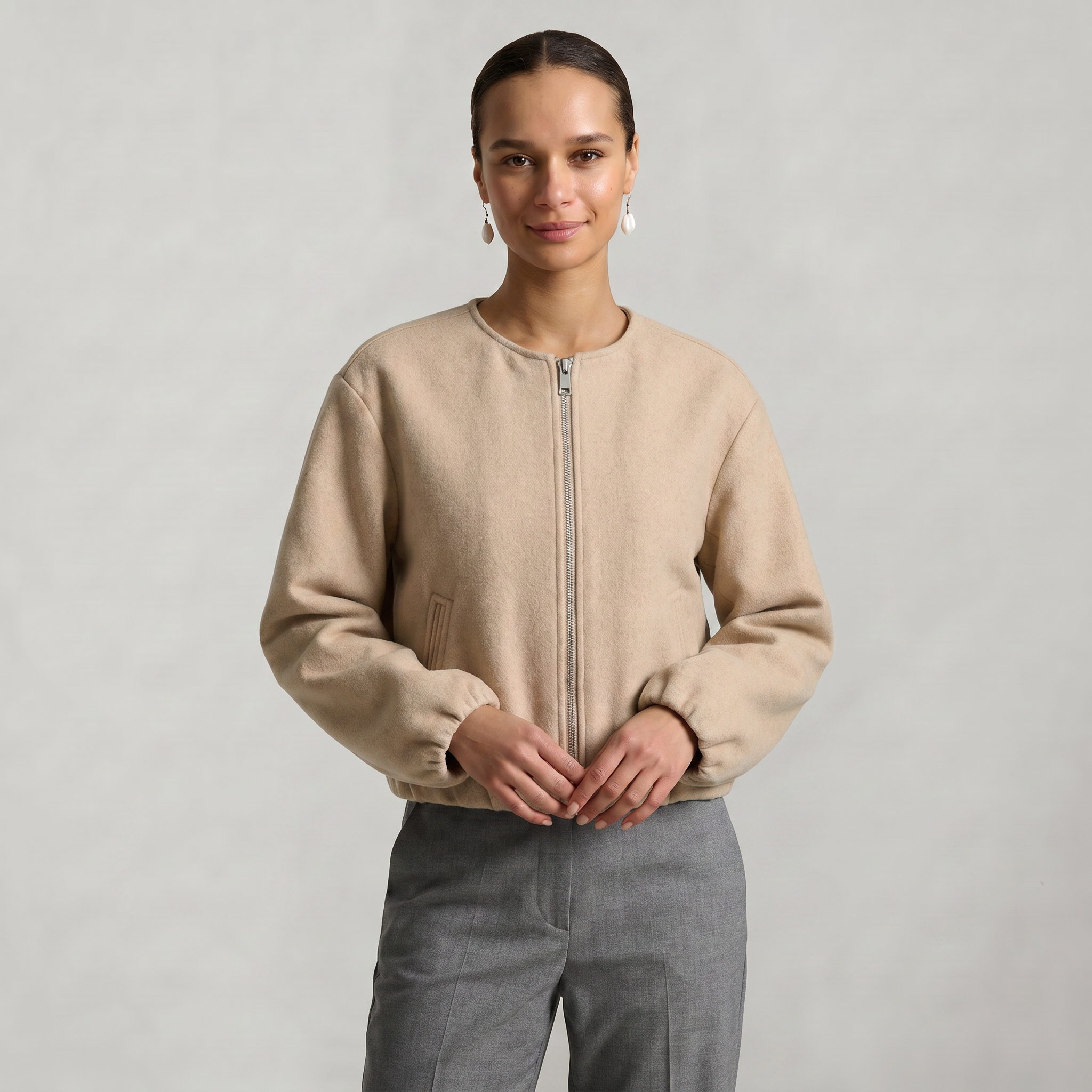 Women’s Cropped Bomber Jacket - Zip Front Soft Fit