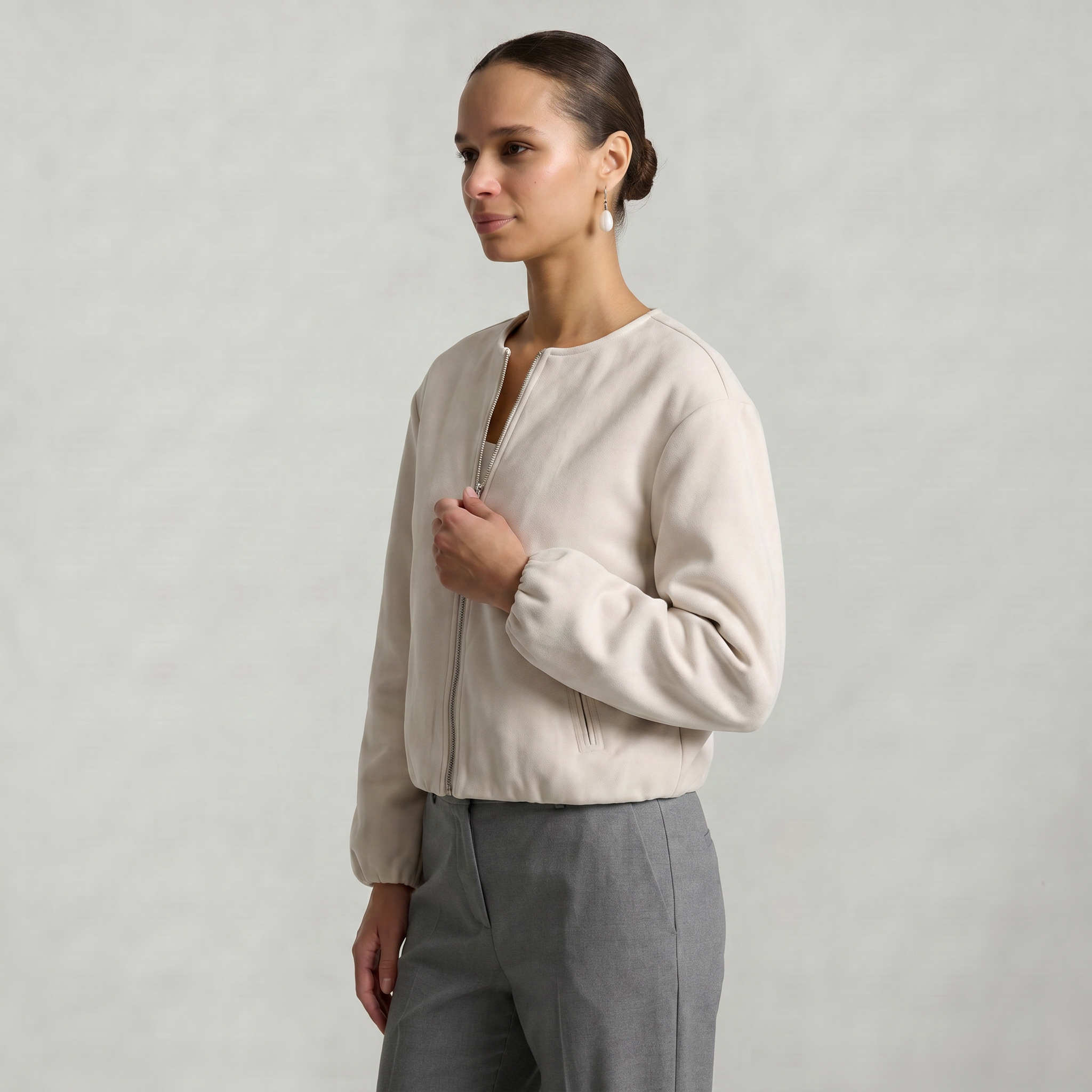 Women’s Cropped Bomber Jacket - Zip Front Soft Fit