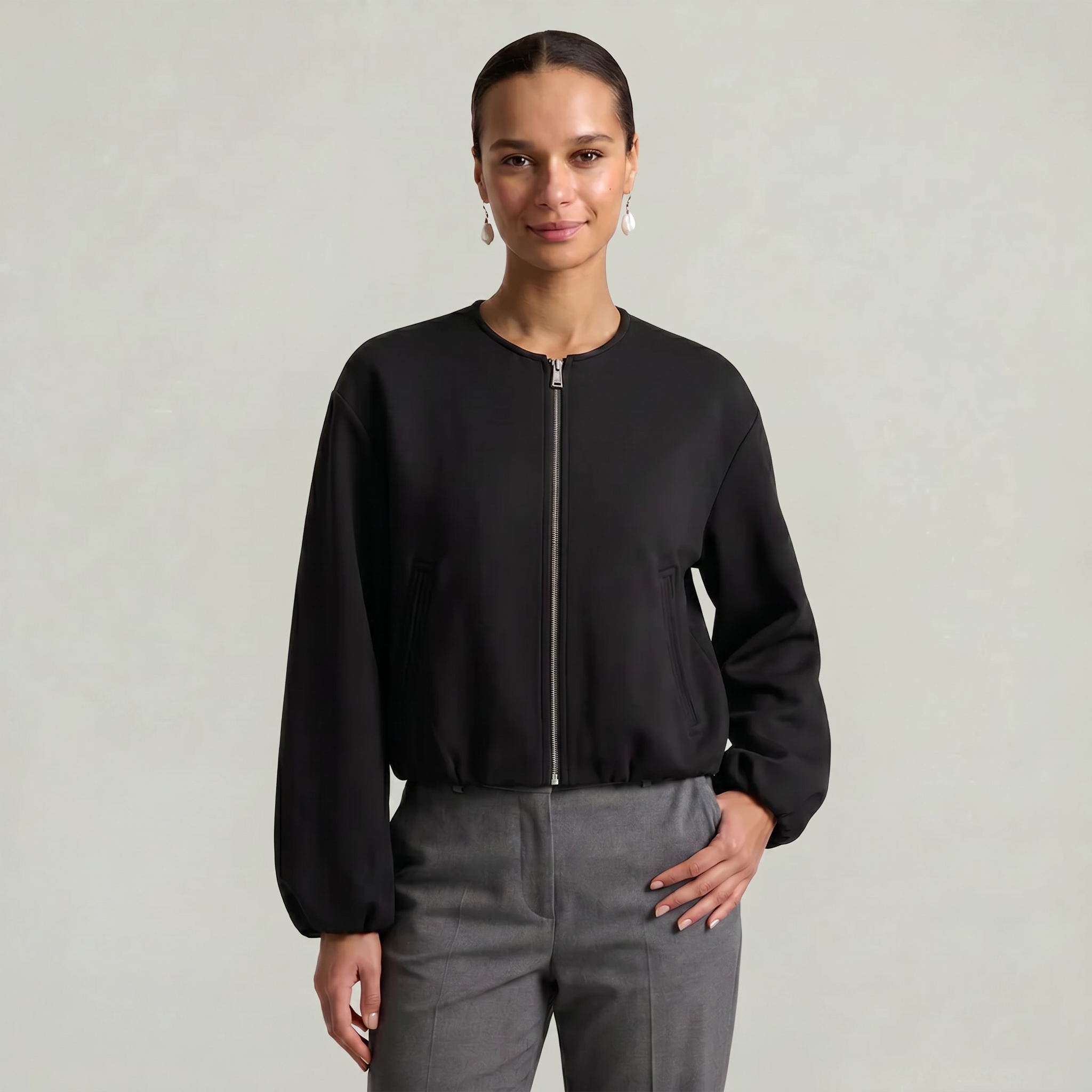 Women’s Cropped Bomber Jacket - Zip Front Soft Fit