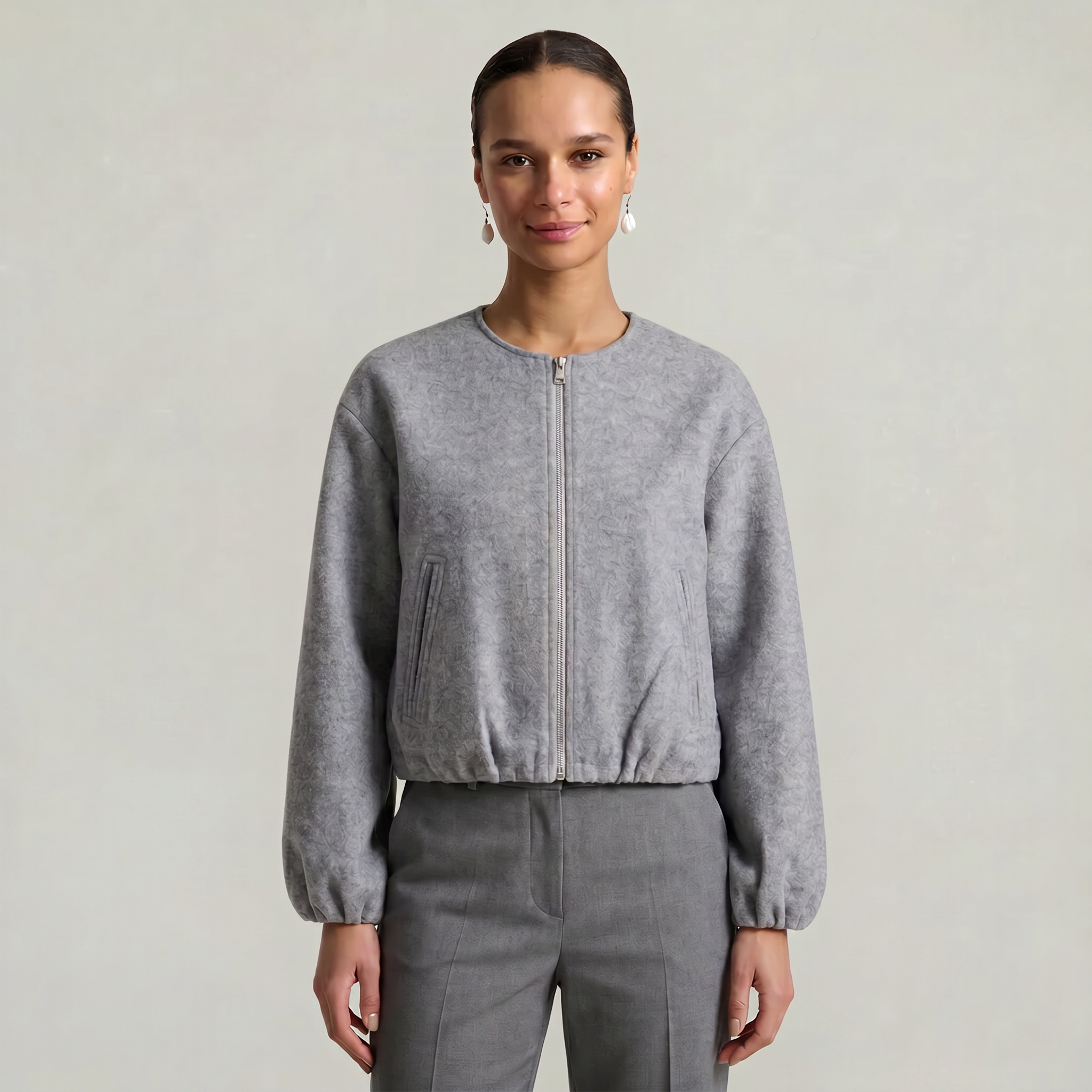 Women’s Cropped Bomber Jacket - Zip Front Soft Fit