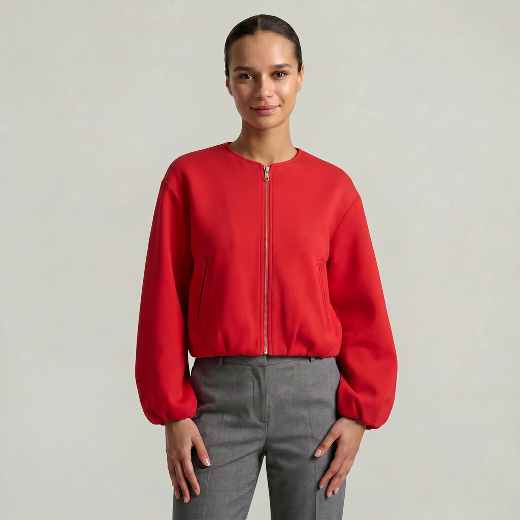 Women’s Cropped Bomber Jacket - Zip Front Soft Fit