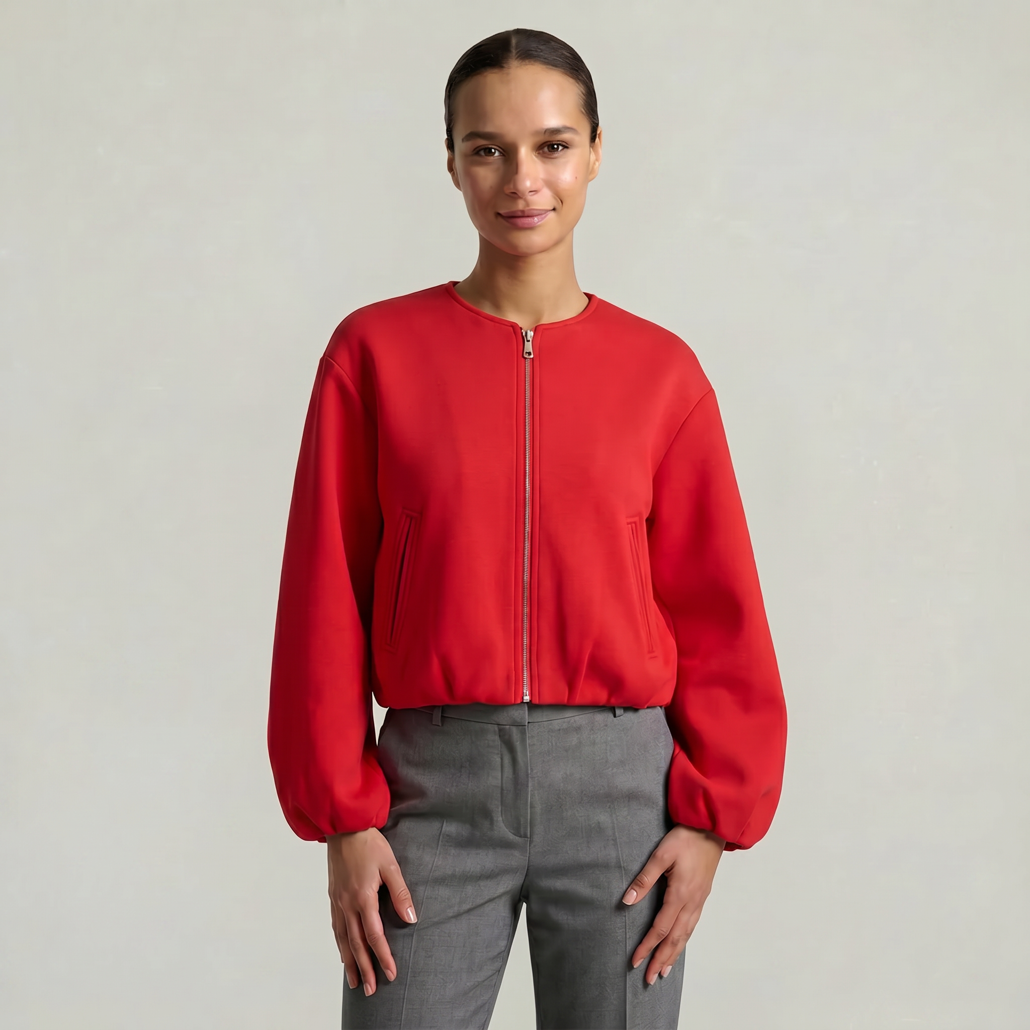 Women’s Cropped Bomber Jacket - Zip Front Soft Fit