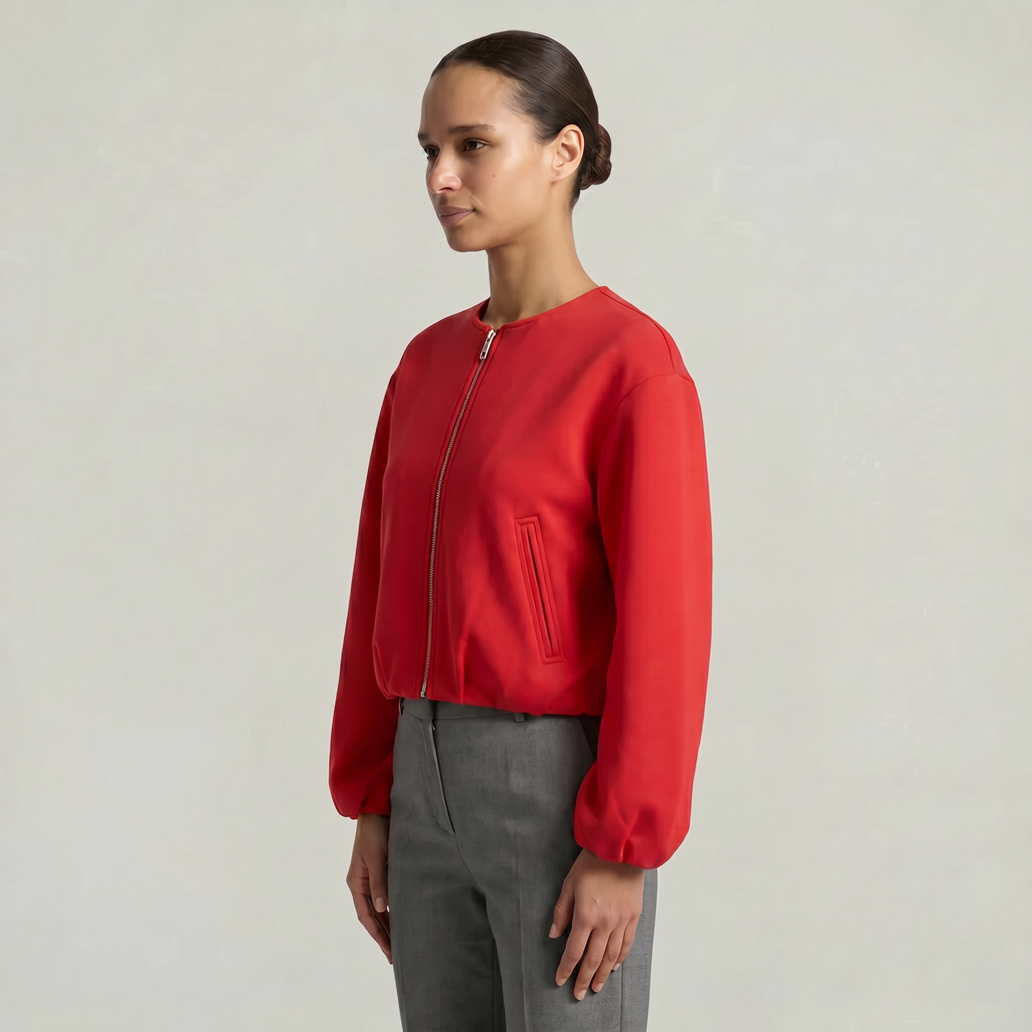 Women’s Cropped Bomber Jacket - Zip Front Soft Fit