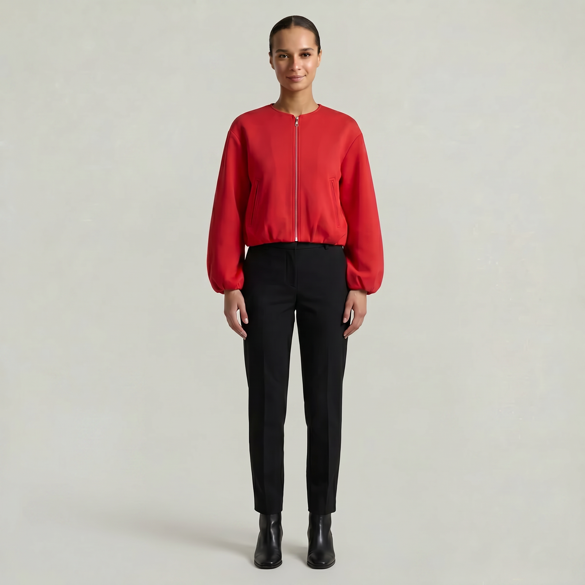Women’s Cropped Bomber Jacket - Zip Front Soft Fit