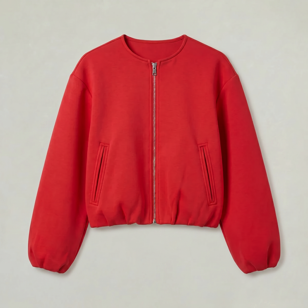 Women’s Cropped Bomber Jacket - Zip Front Soft Fit