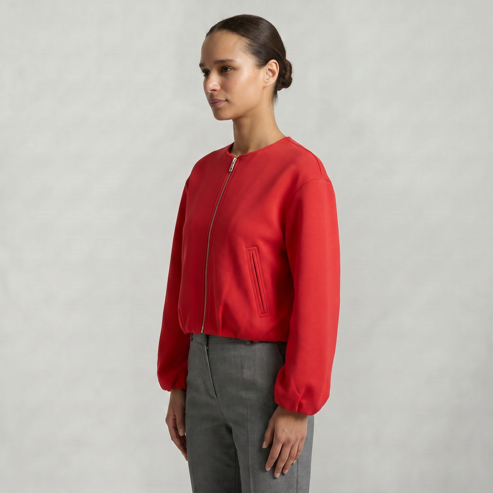 Women’s Cropped Bomber Jacket - Zip Front Soft Fit