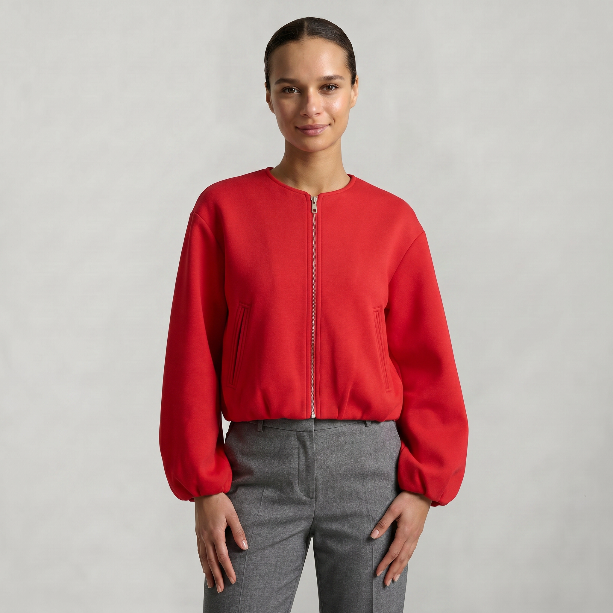 Women’s Cropped Bomber Jacket - Zip Front Soft Fit