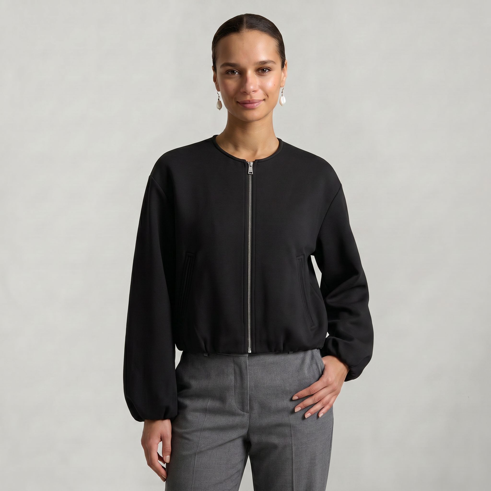 Women’s Cropped Bomber Jacket - Zip Front Soft Fit