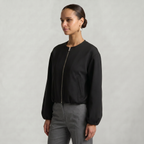 Women’s Cropped Bomber Jacket - Zip Front Soft Fit