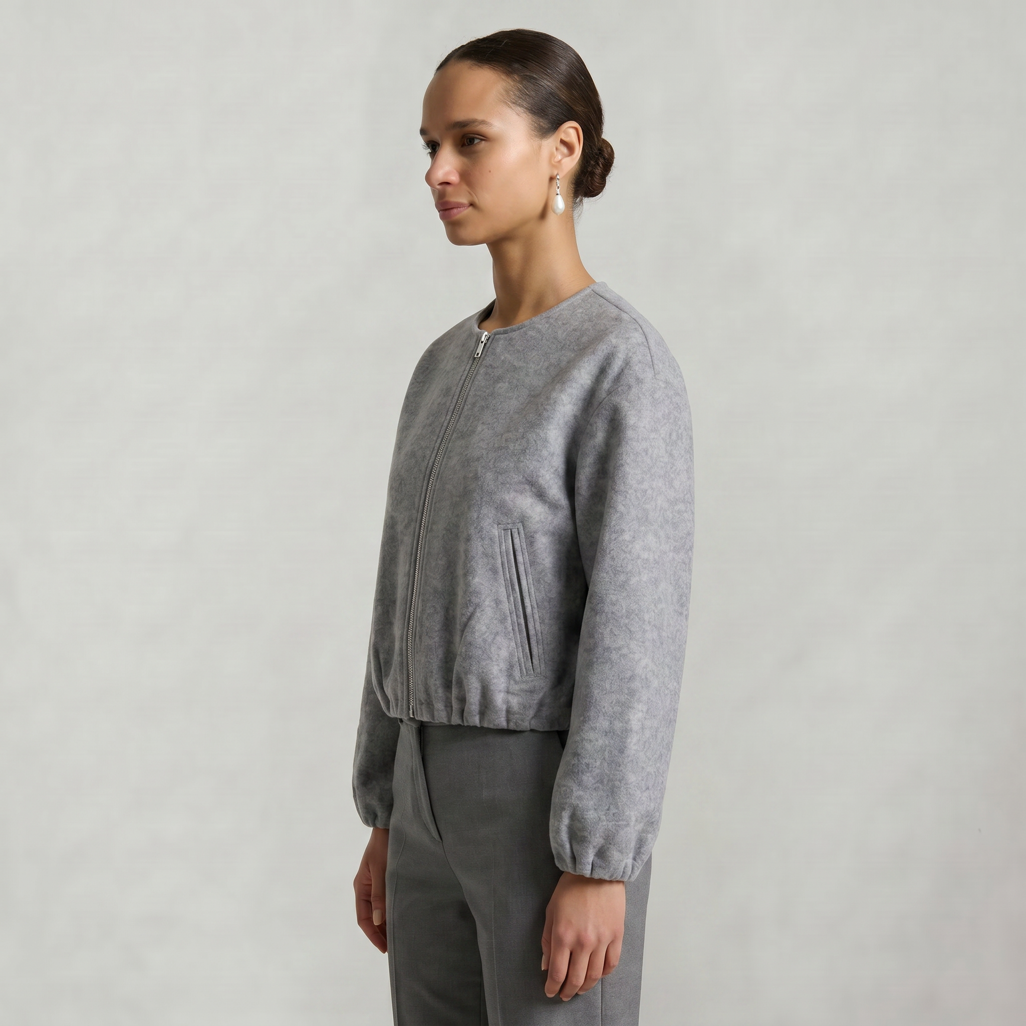 Women’s Cropped Bomber Jacket - Zip Front Soft Fit