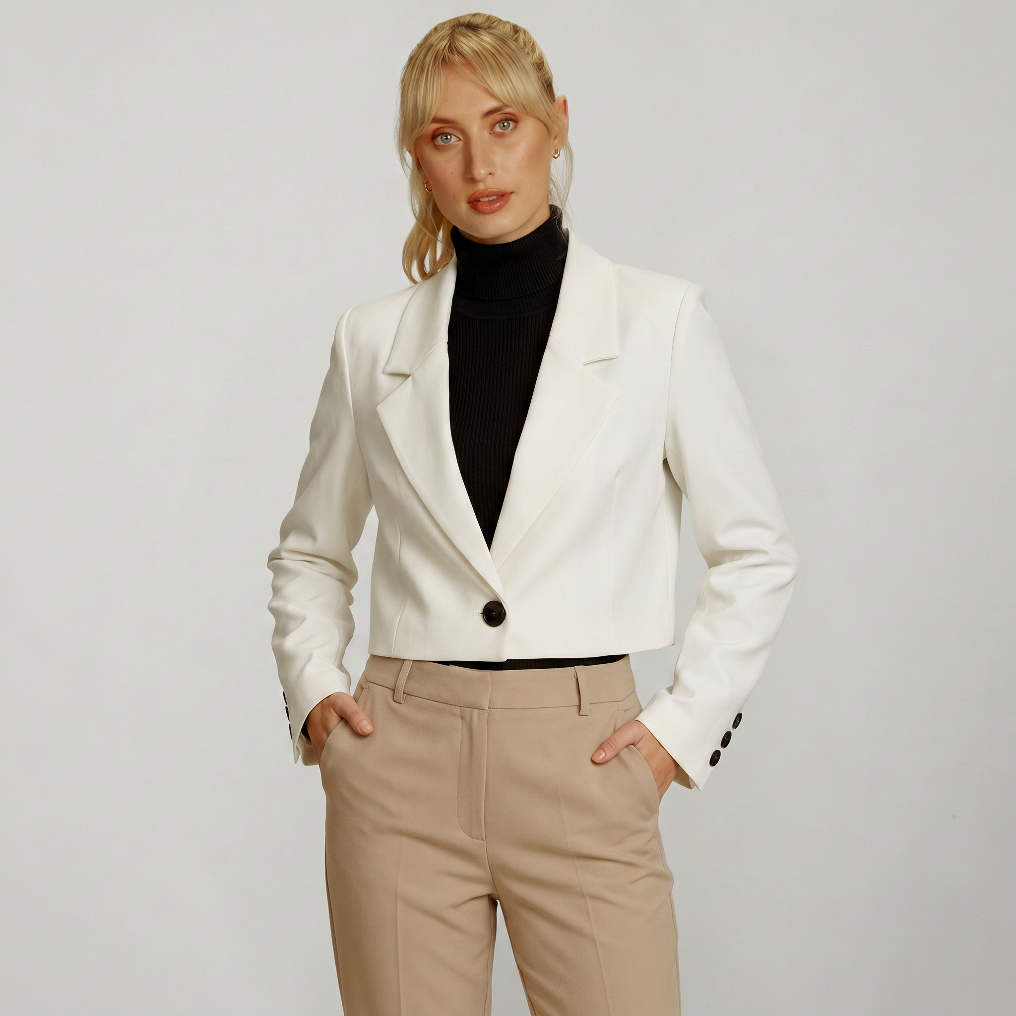 Women’s Cropped Blazer - Single Button Short Tailored Jacket