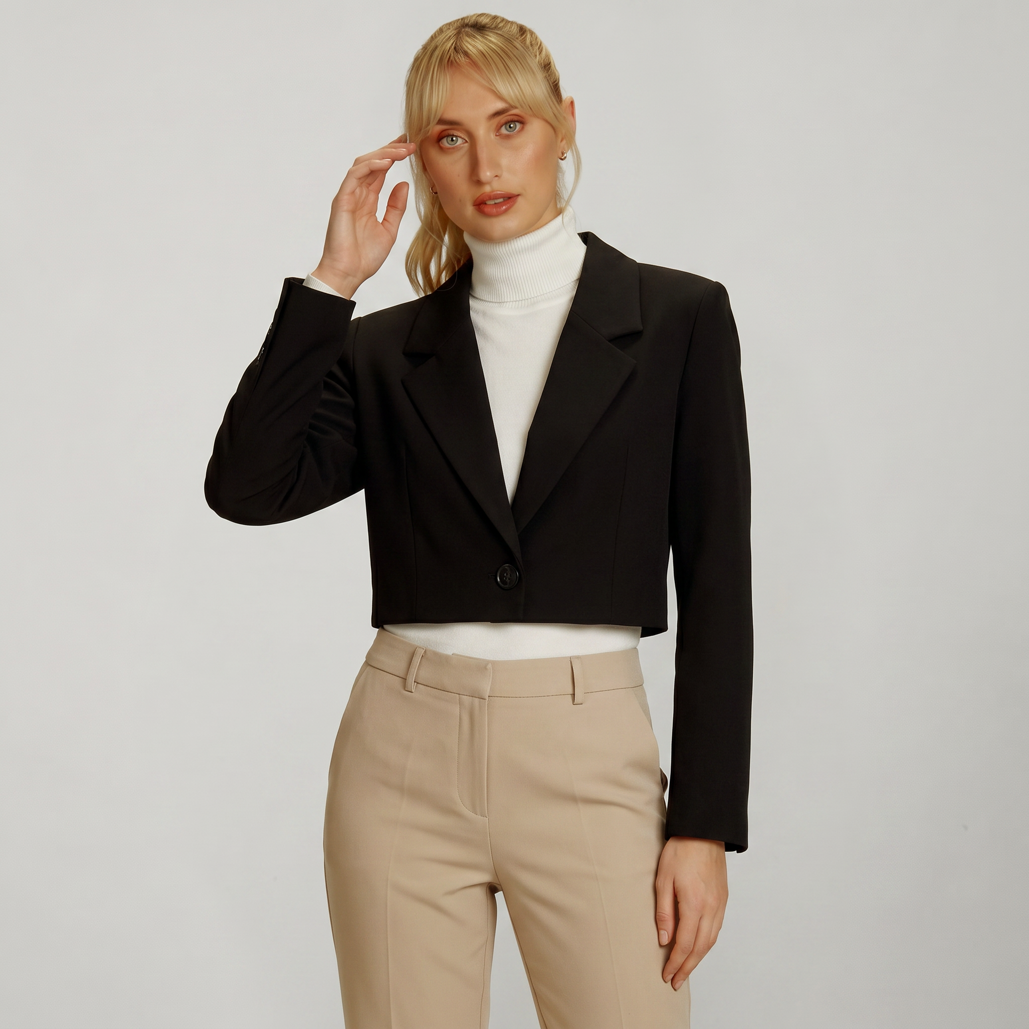 Women’s Cropped Blazer - Single Button Short Tailored Jacket